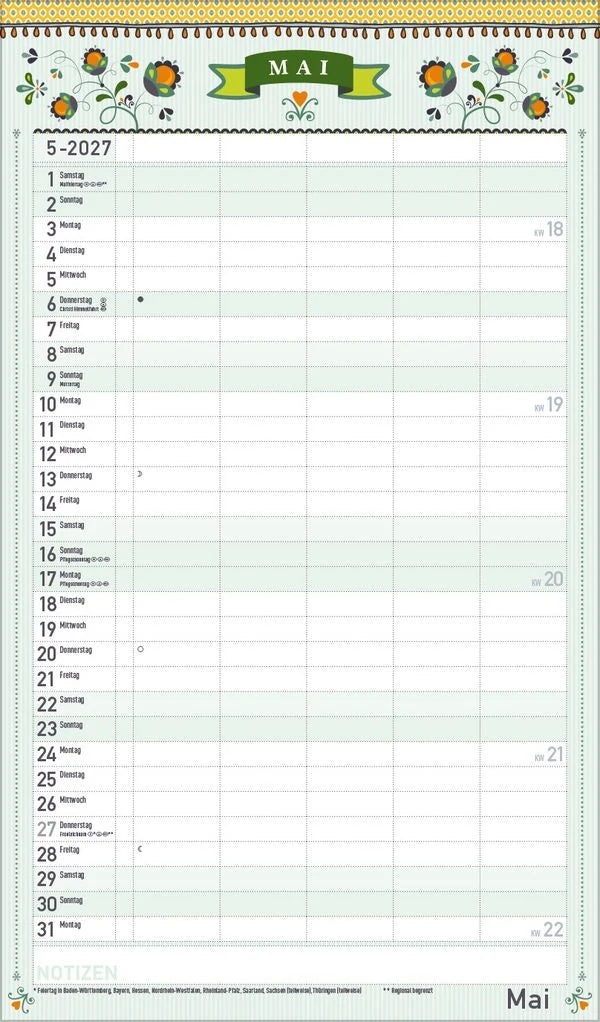 Familienplaner Vintage 2027 – Ansicht