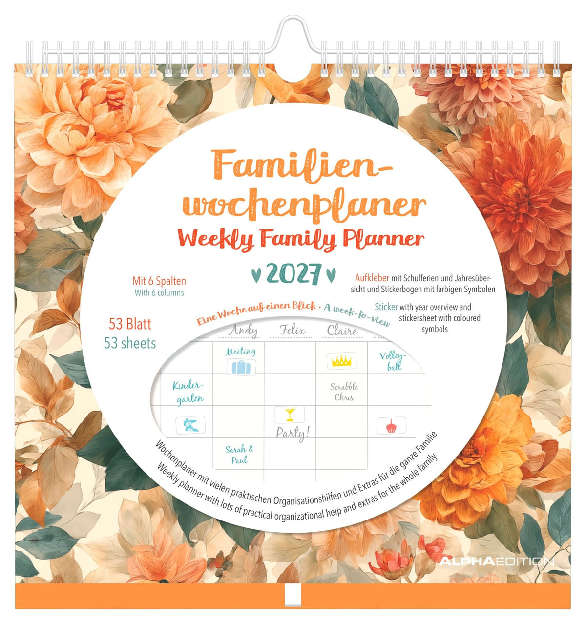 Taschenkalender: Familienwochenkalender Flowers 2027