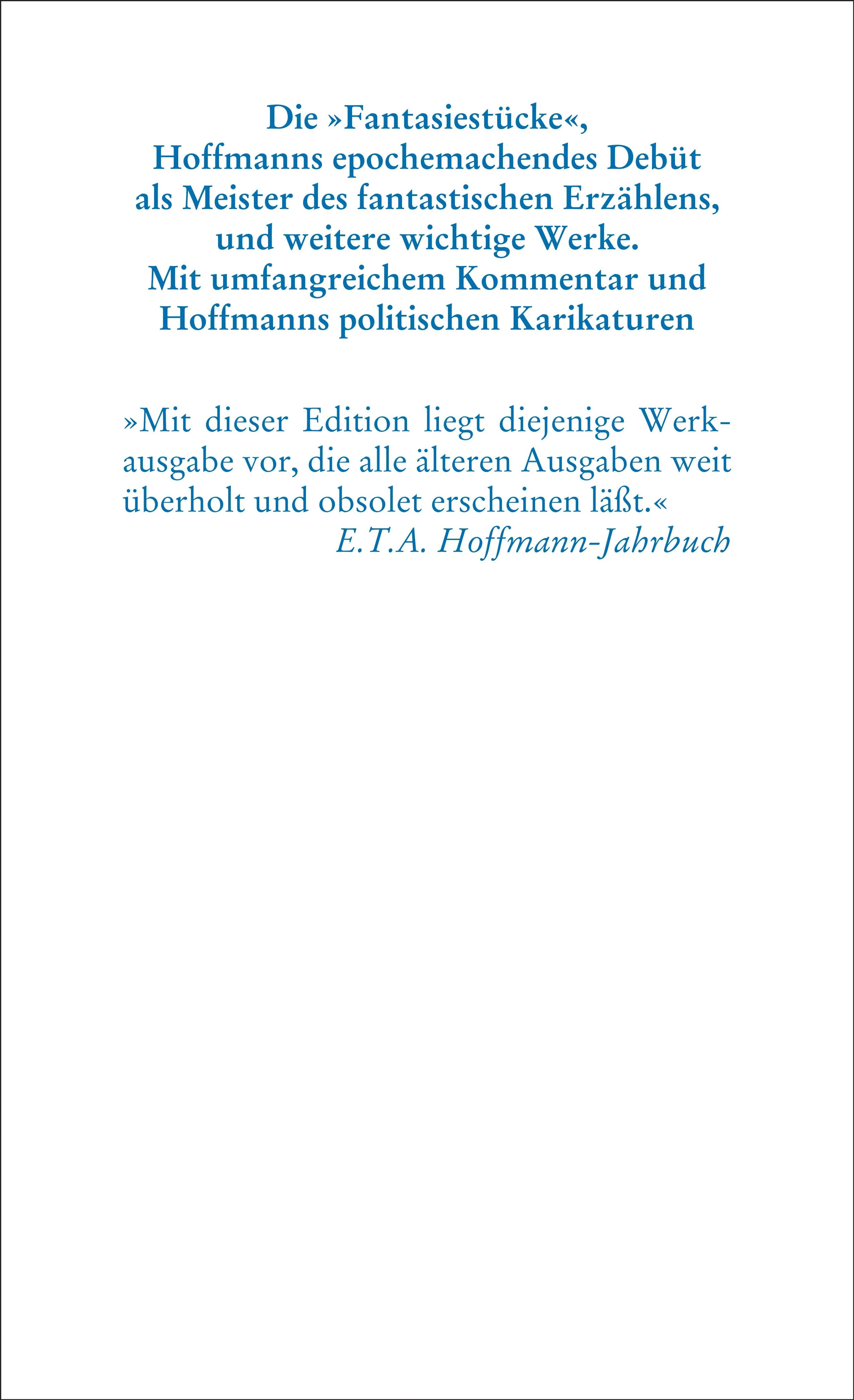 Buchrückseite von 'Fantasiestücke in Callot's Manier' mit Klappentext - Taschenbuch