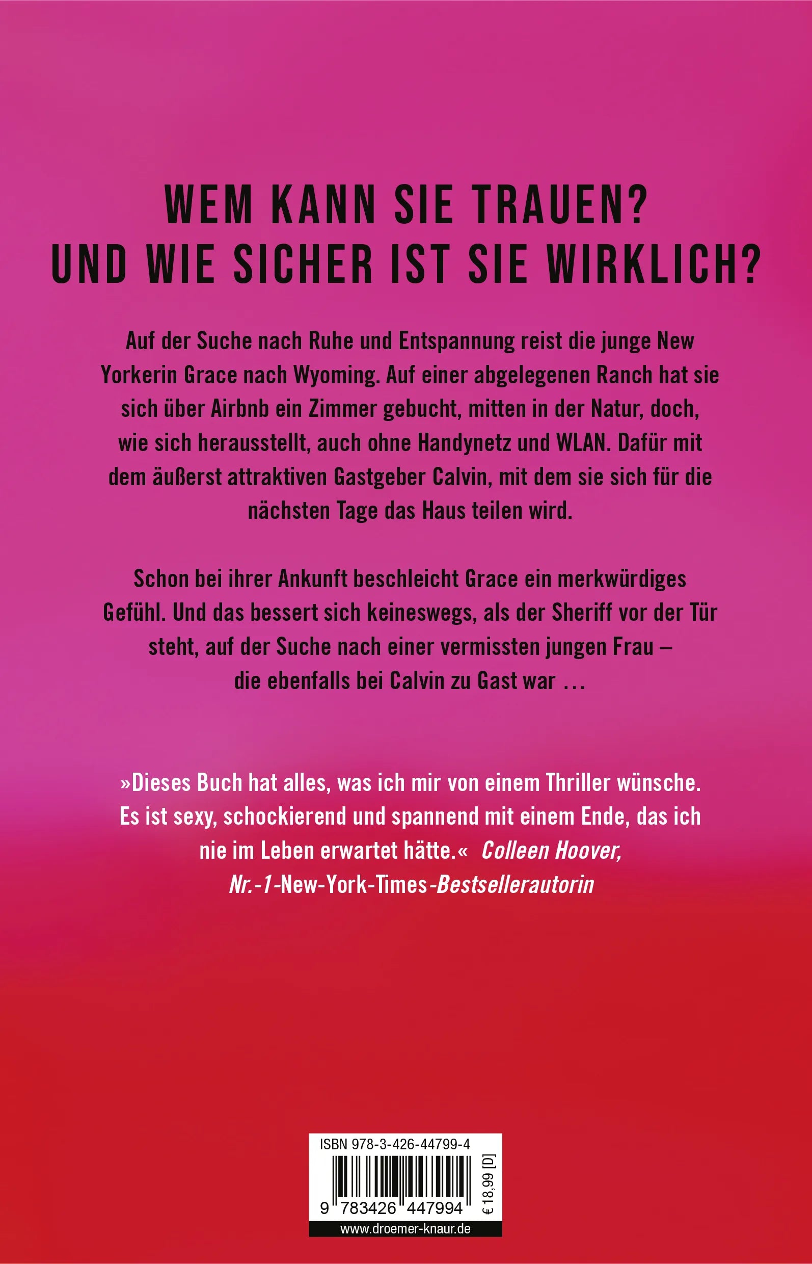 Buchrückseite von 'Feeling Safe' mit Klappentext - Paperback