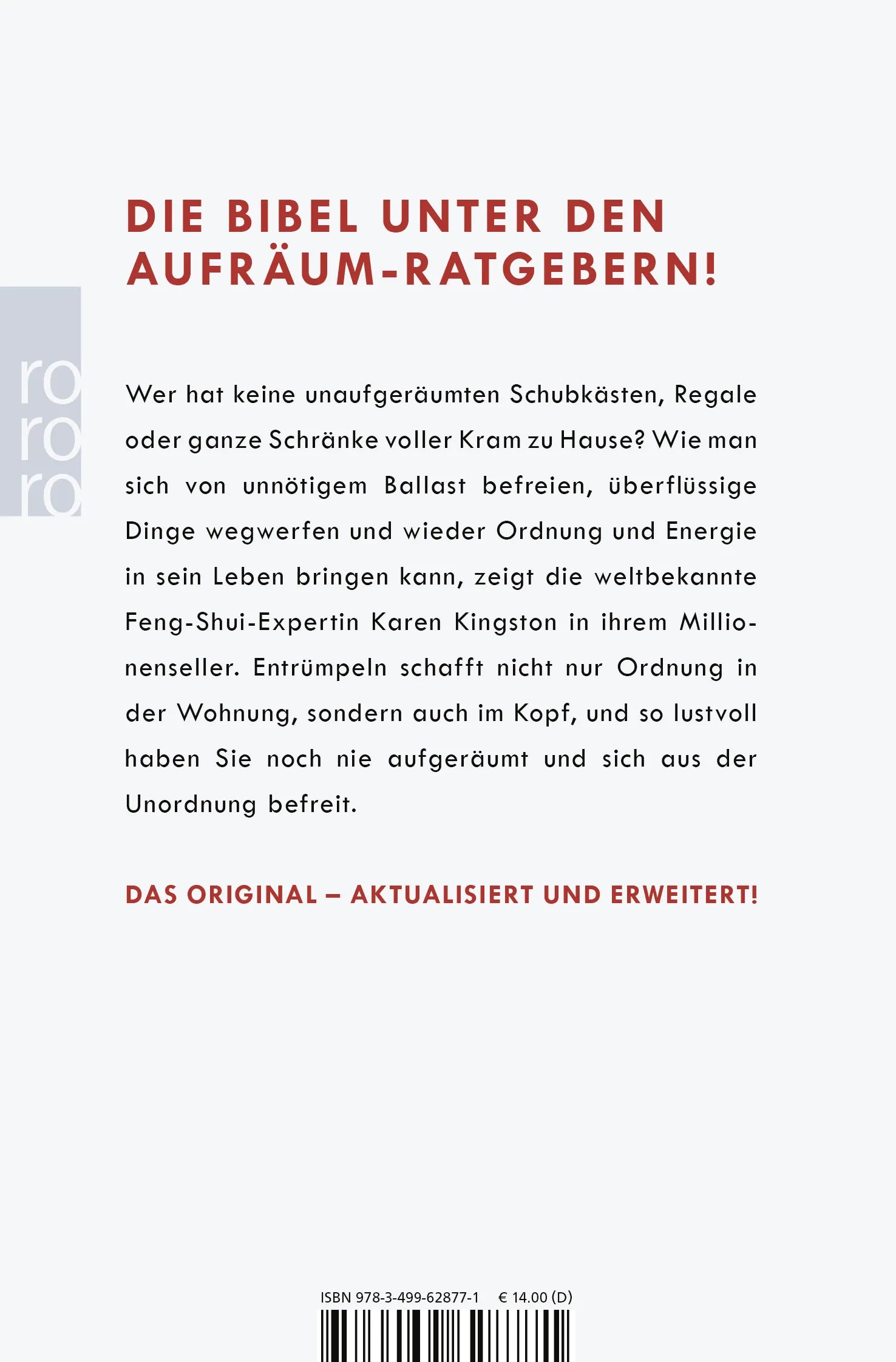 Buchrückseite von 'Feng Shui gegen das Gerümpel des Alltags' mit Klappentext - Taschenbuch