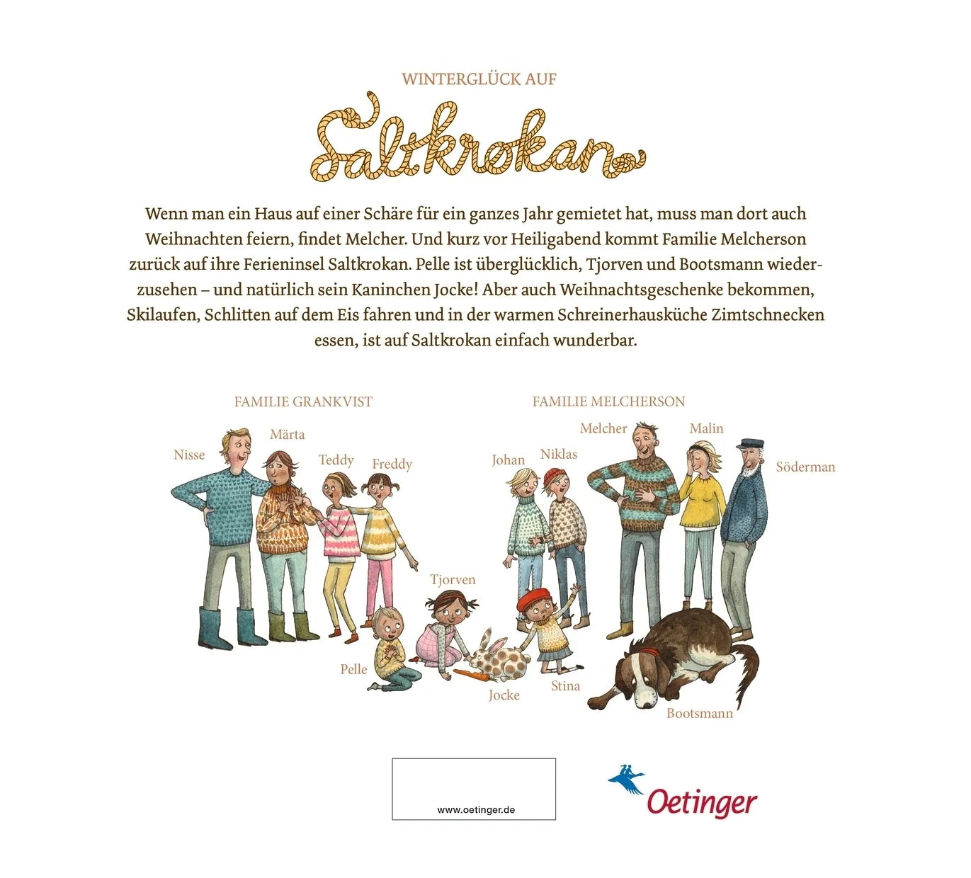 Buchrückseite von 'Ferien auf Saltkrokan. Pelle feiert Weihnachten' mit Klappentext - Gebundene Ausgabe