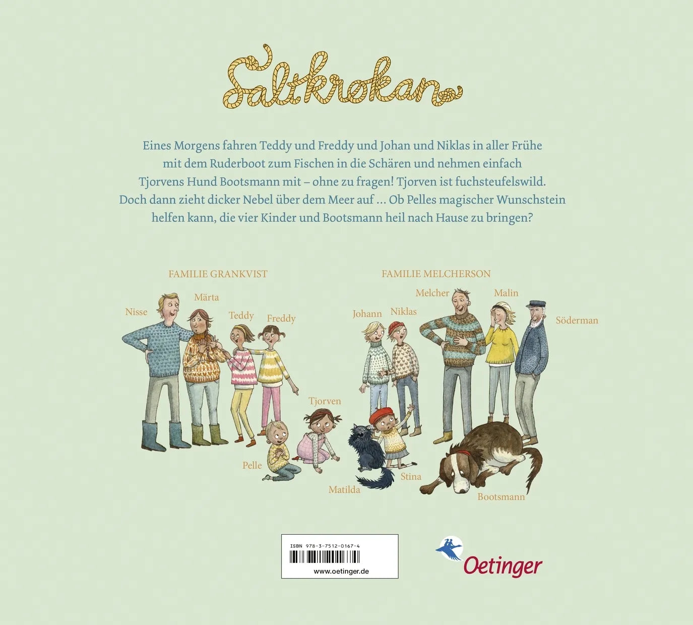 Buchrückseite von 'Ferien auf Saltkrokan. Pelle findet einen Wunschstein' mit Klappentext - Gebundene Ausgabe