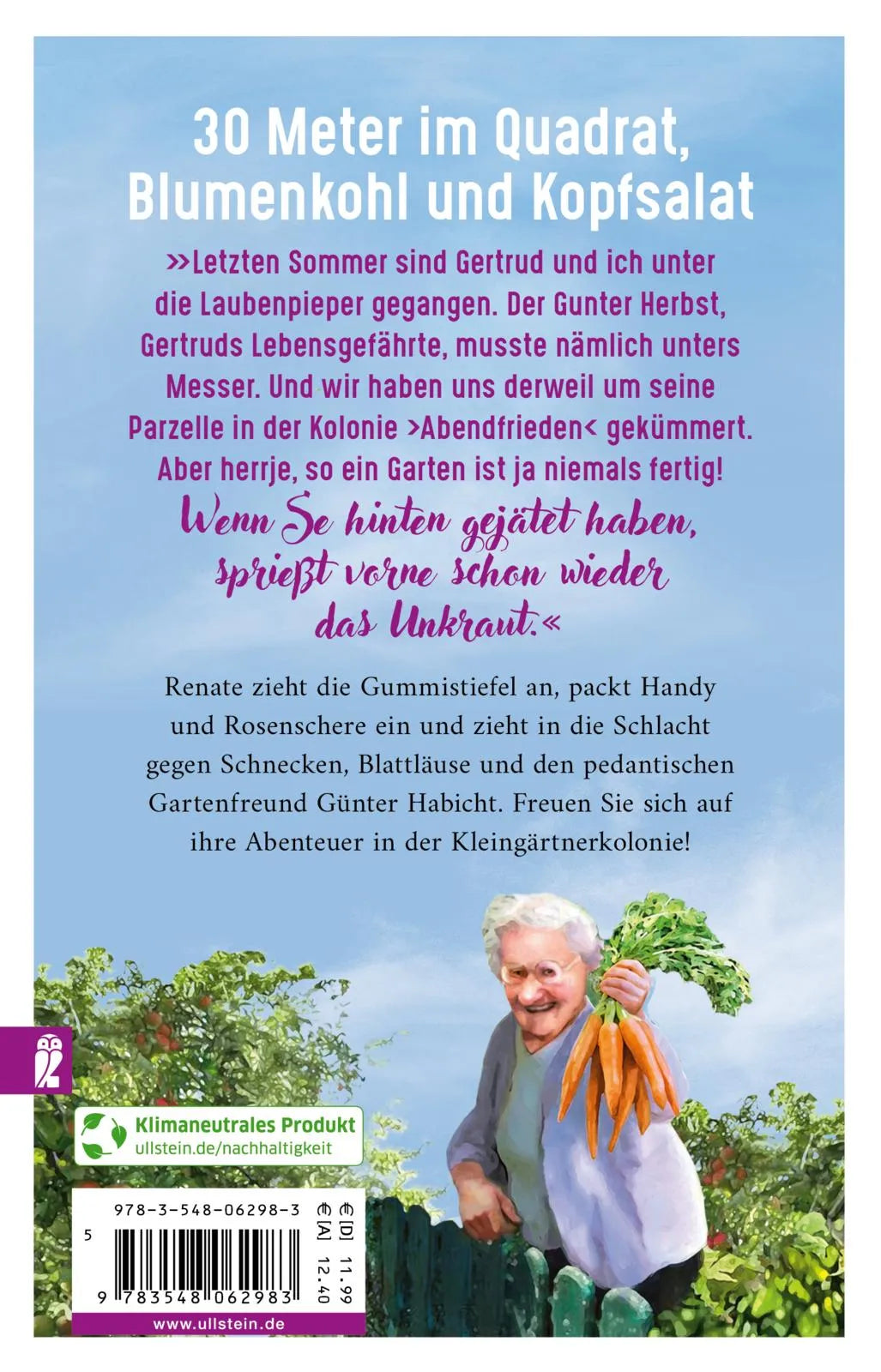 Buchrückseite von 'Fertig ist die Laube' mit Klappentext - Taschenbuch