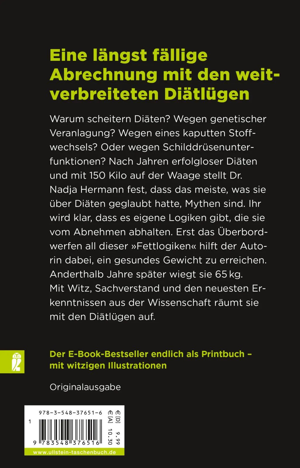 Buchrückseite von 'Fettlogik überwinden' mit Klappentext - Taschenbuch