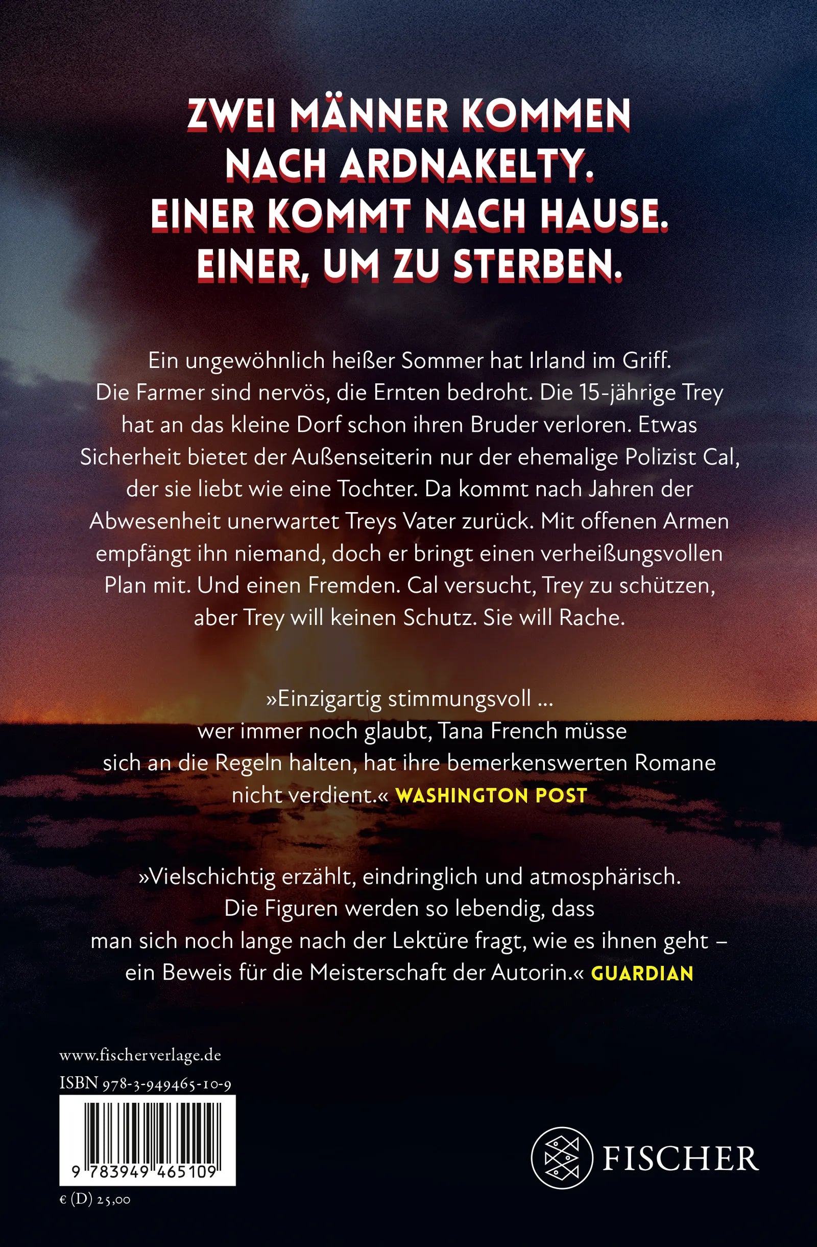 Buchrückseite von 'Feuerjagd' mit Klappentext - Gebundene Ausgabe