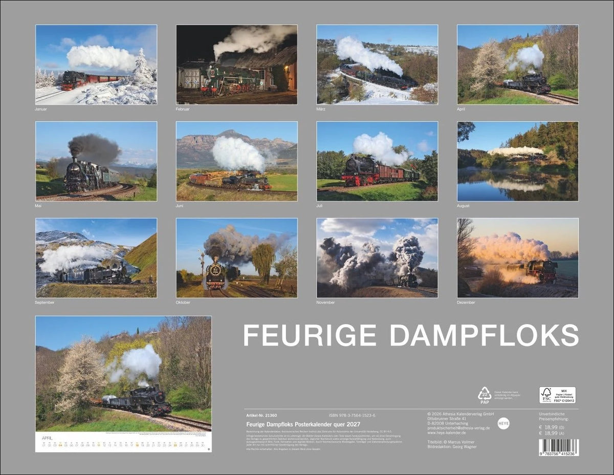 Feurige Dampfloks Posterkalender 2027 – Ansicht