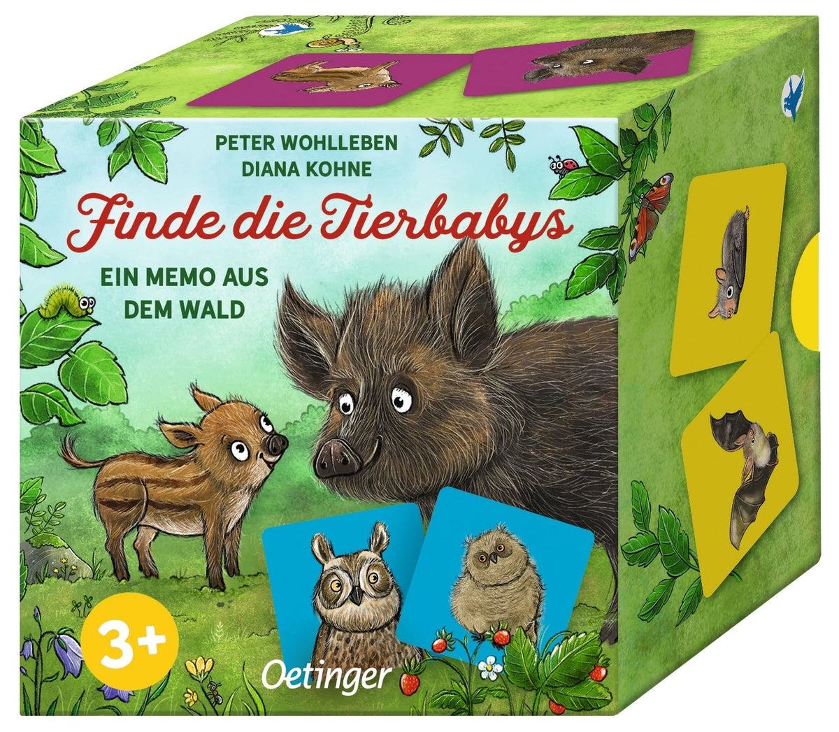 Gesellschaftsspiel: Finde die Tierbabys. Ein Memo aus dem Wald für Kinder ab 3 Jahren