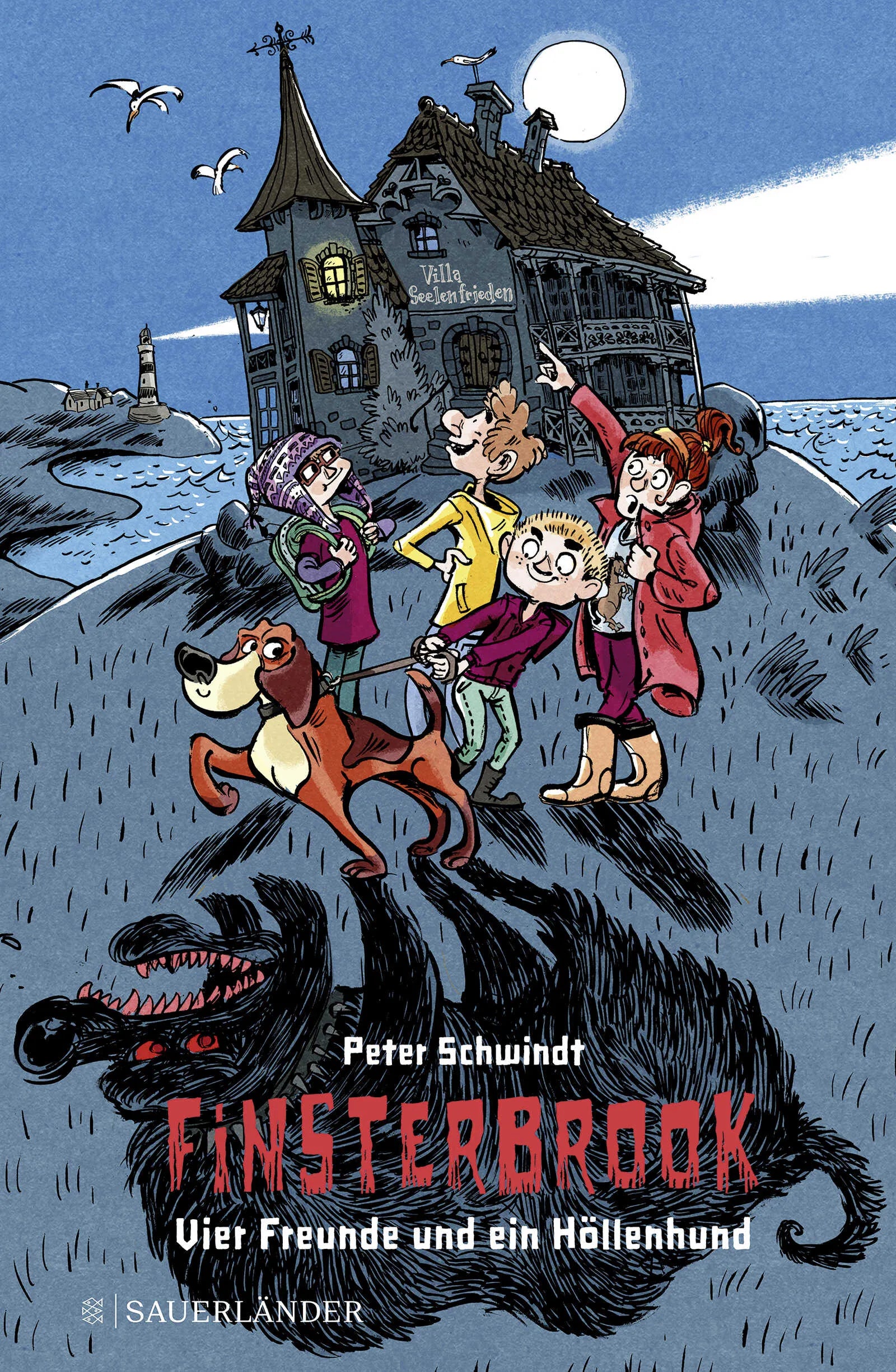 Buchcover von 'Finsterbrook - Vier Freunde und ein Höllenhund' - Gebundene Ausgabe von Peter Schwindt