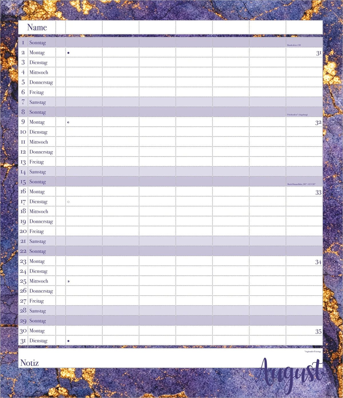 Flexiplaner Glamour 2027 – Ansicht