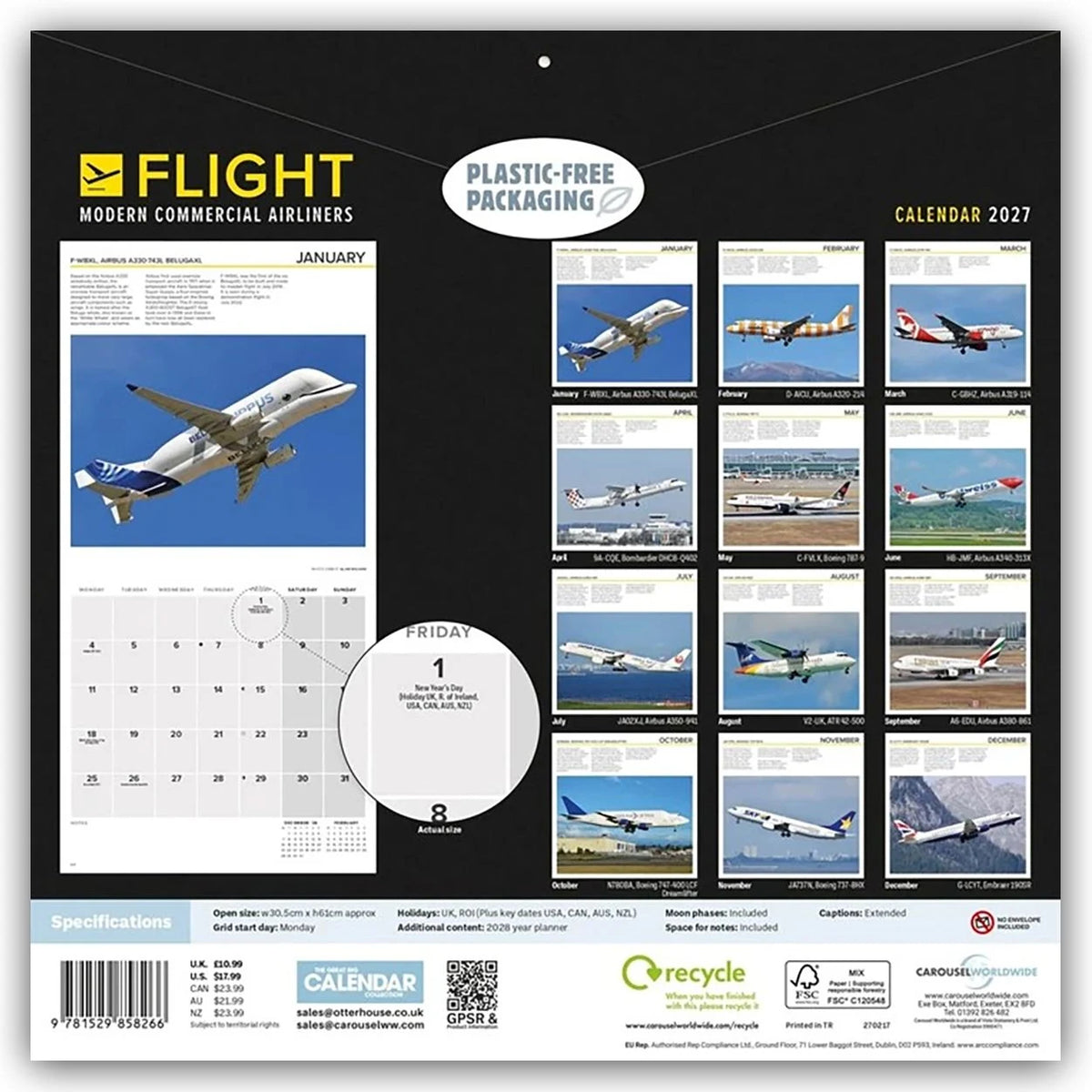 Flight – Modern Commercial Airliners – Passagierflugzeuge 2027 – Wand-Kalender – Ansicht