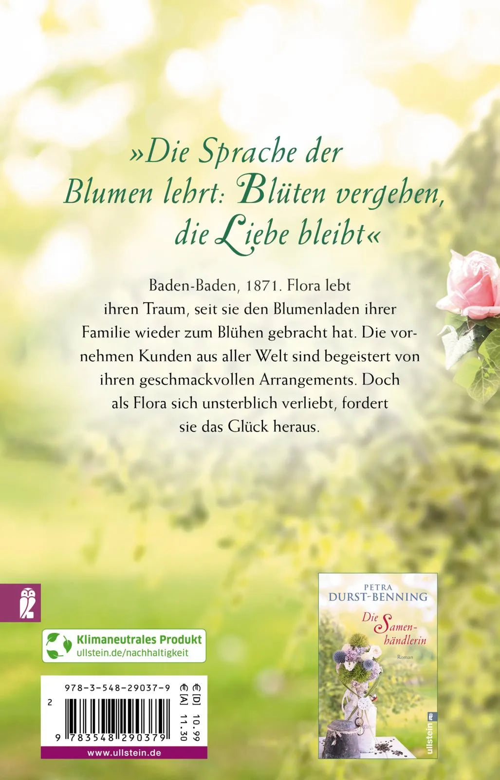 Buchrückseite von 'Floras Traum' mit Klappentext - Taschenbuch
