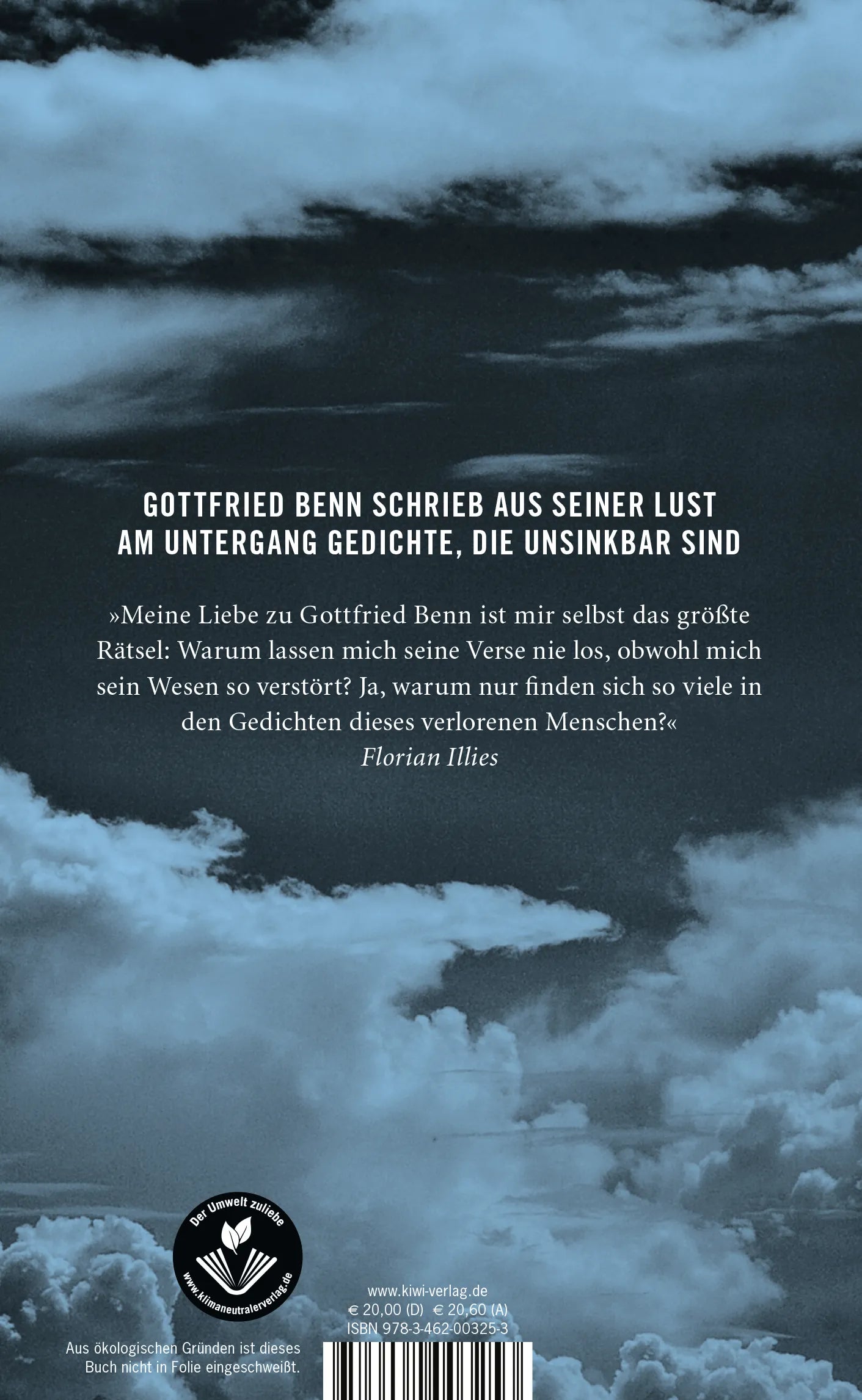 Buchrückseite von 'Florian Illies über Gottfried Benn' mit Klappentext - Gebundene Ausgabe