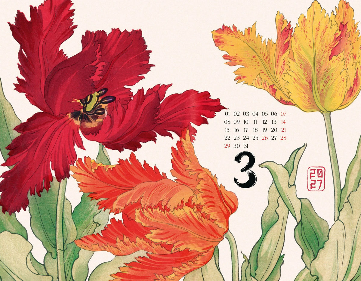 Flowers Kalender 2027 | Japanische Holzschnitte von Tanigami Konan – Ansicht