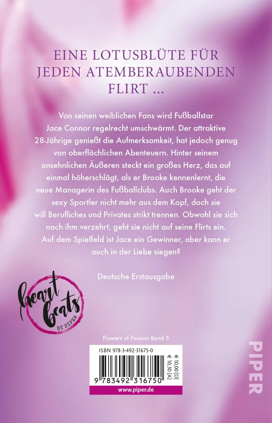 Buchrückseite von 'Flowers of Passion – Sinnliche Lotusblüten' mit Klappentext - Taschenbuch