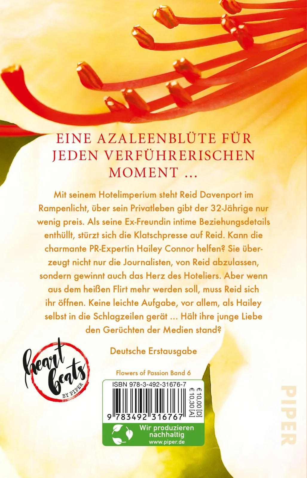 Buchrückseite von 'Flowers of Passion – Verlockende Azaleen' mit Klappentext - Taschenbuch
