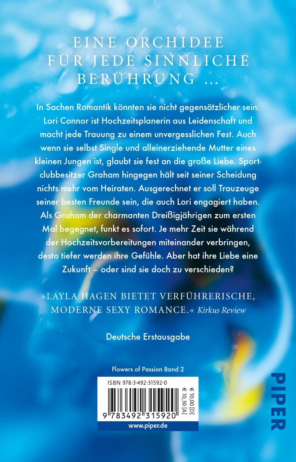 Buchrückseite von 'Flowers of Passion – Wilde Orchideen' mit Klappentext - Taschenbuch