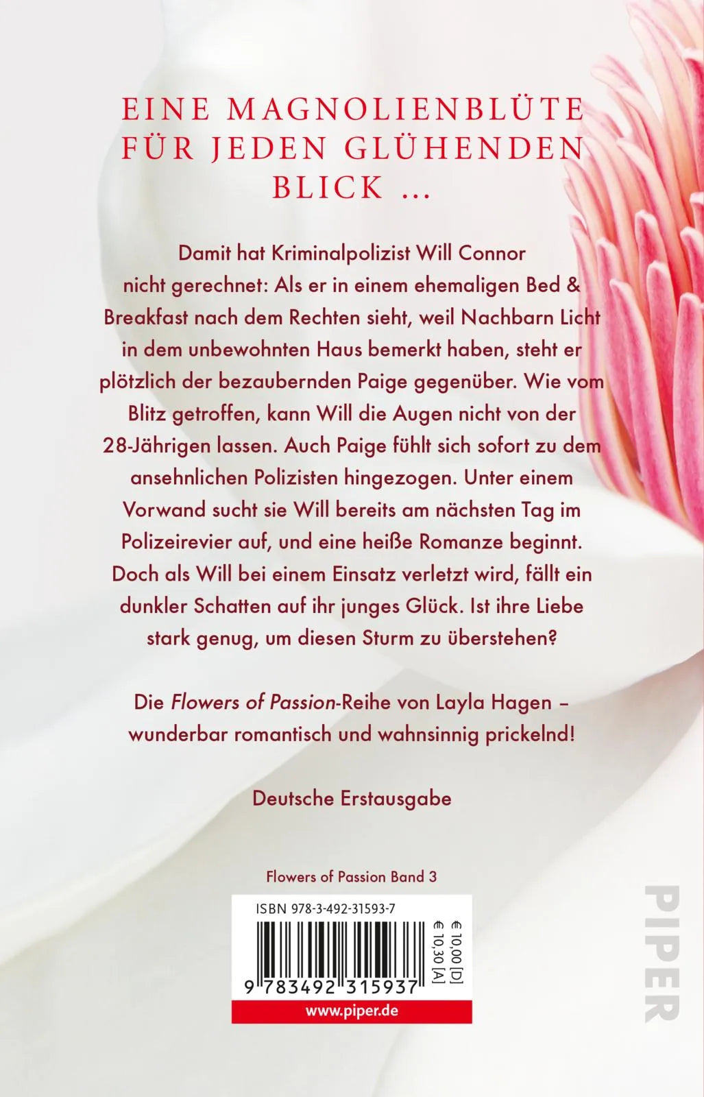 Buchrückseite von 'Flowers of Passion – Zärtliche Magnolien' mit Klappentext - Taschenbuch