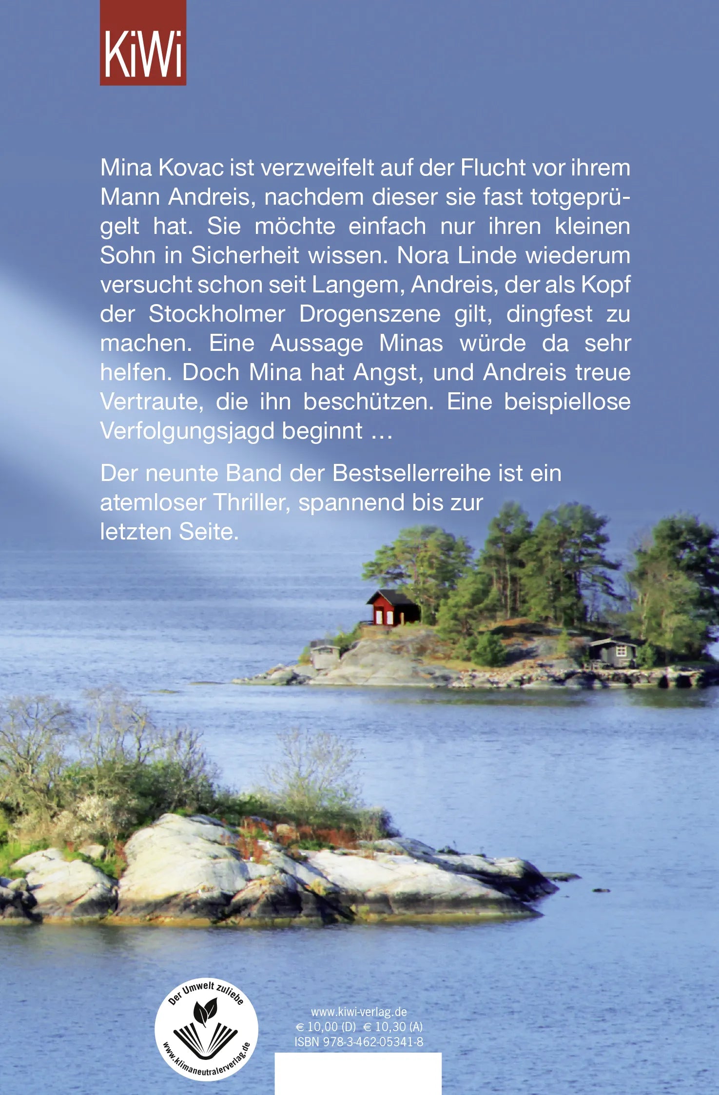 Buchrückseite von 'Flucht in die Schären' mit Klappentext - Taschenbuch