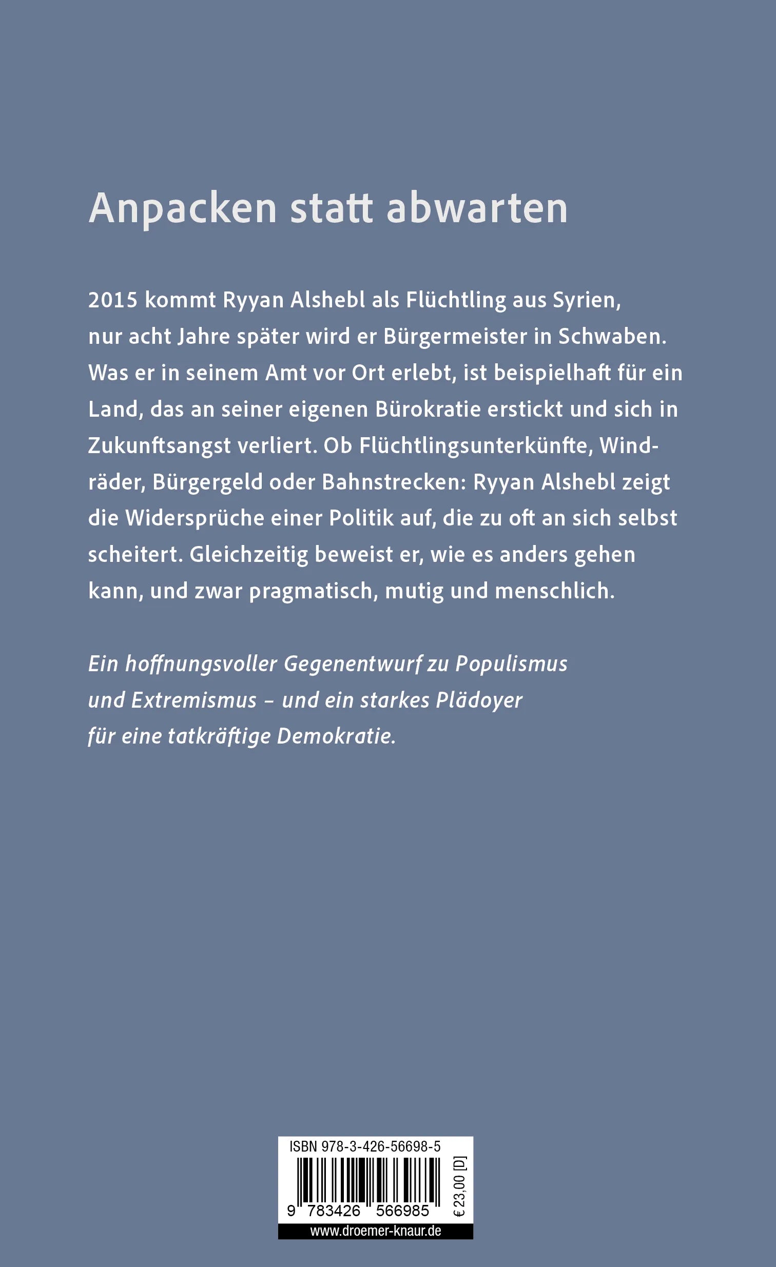 Buchrückseite von 'Flucht nach vorn' mit Klappentext - Gebundene Ausgabe