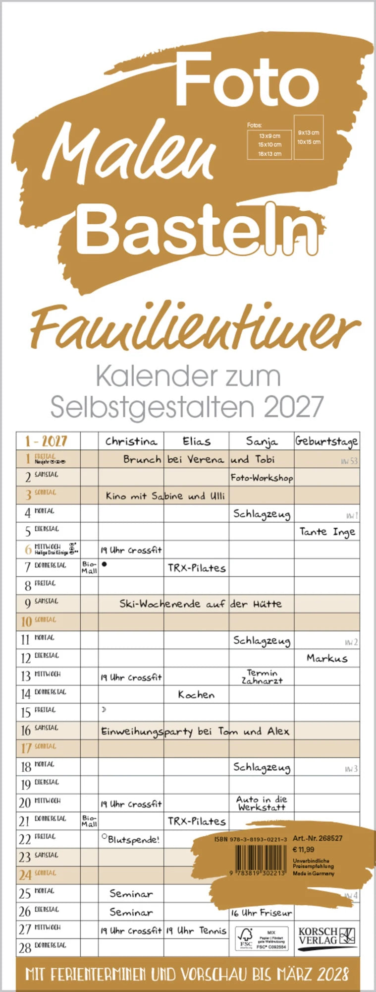 Familienplaner: Foto-Malen-Basteln Familientimer gold 2027