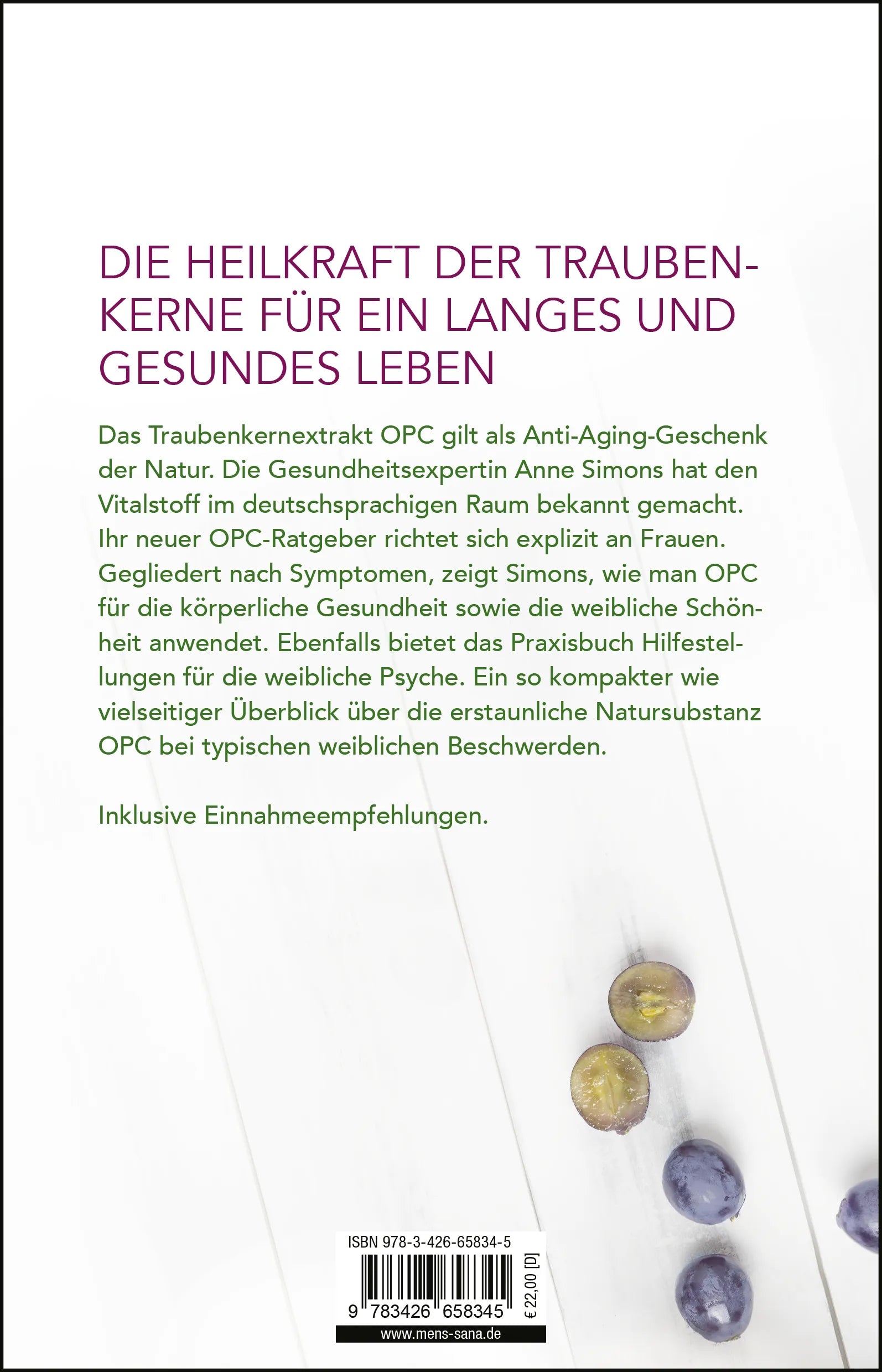 Buchrückseite von 'Frauen leben länger mit OPC' mit Klappentext - Paperback