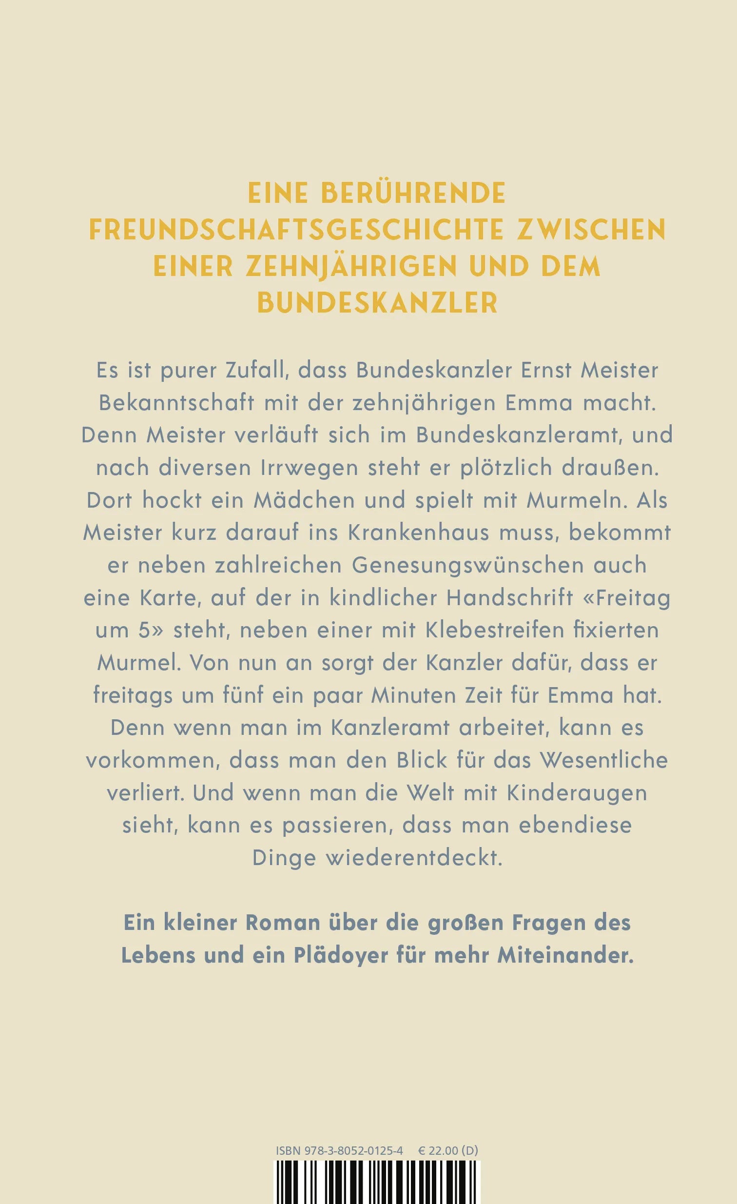 Buchrückseite von 'Freitags um fünf' mit Klappentext - Gebundene Ausgabe