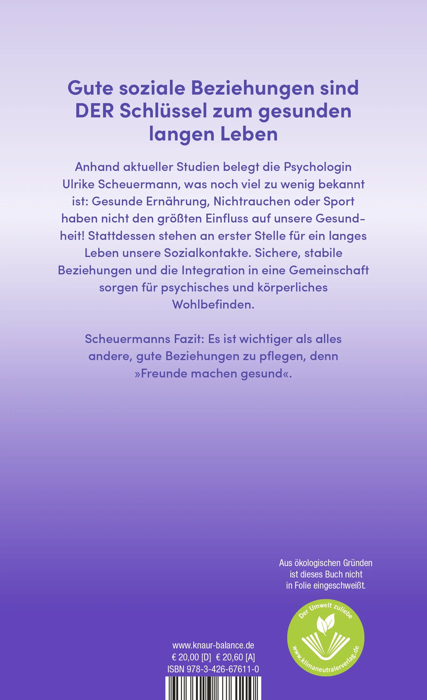 Buchrückseite von 'Freunde machen gesund' mit Klappentext - Gebundene Ausgabe