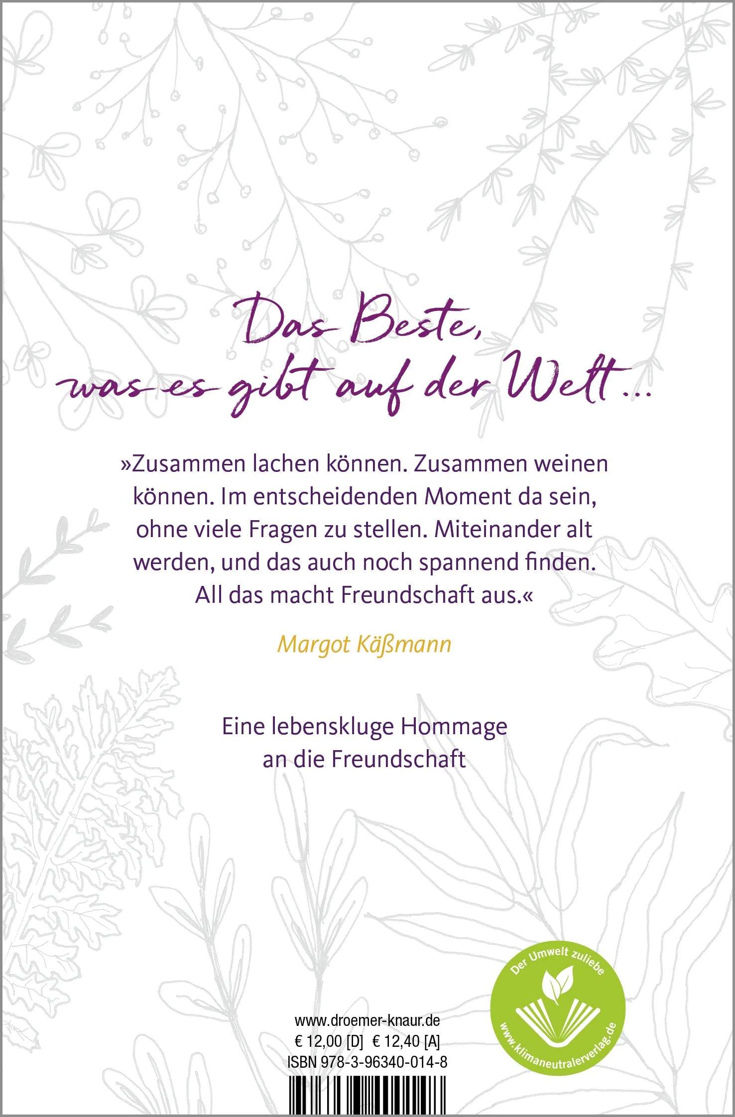 Buchrückseite von 'Freundschaft, die uns im Leben trägt' mit Klappentext - Taschenbuch