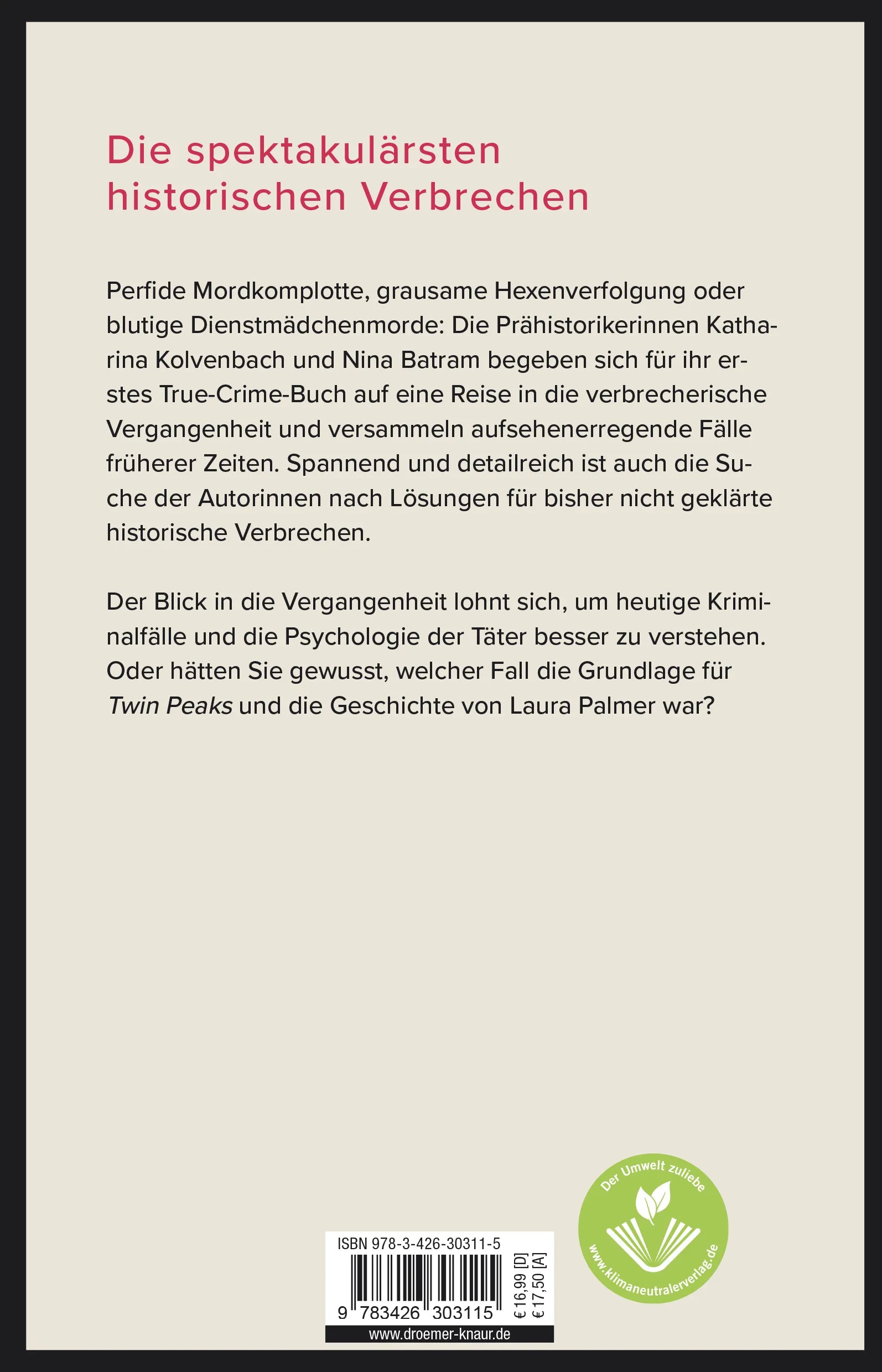 Buchrückseite von 'Früher war mehr Verbrechen' mit Klappentext - Paperback