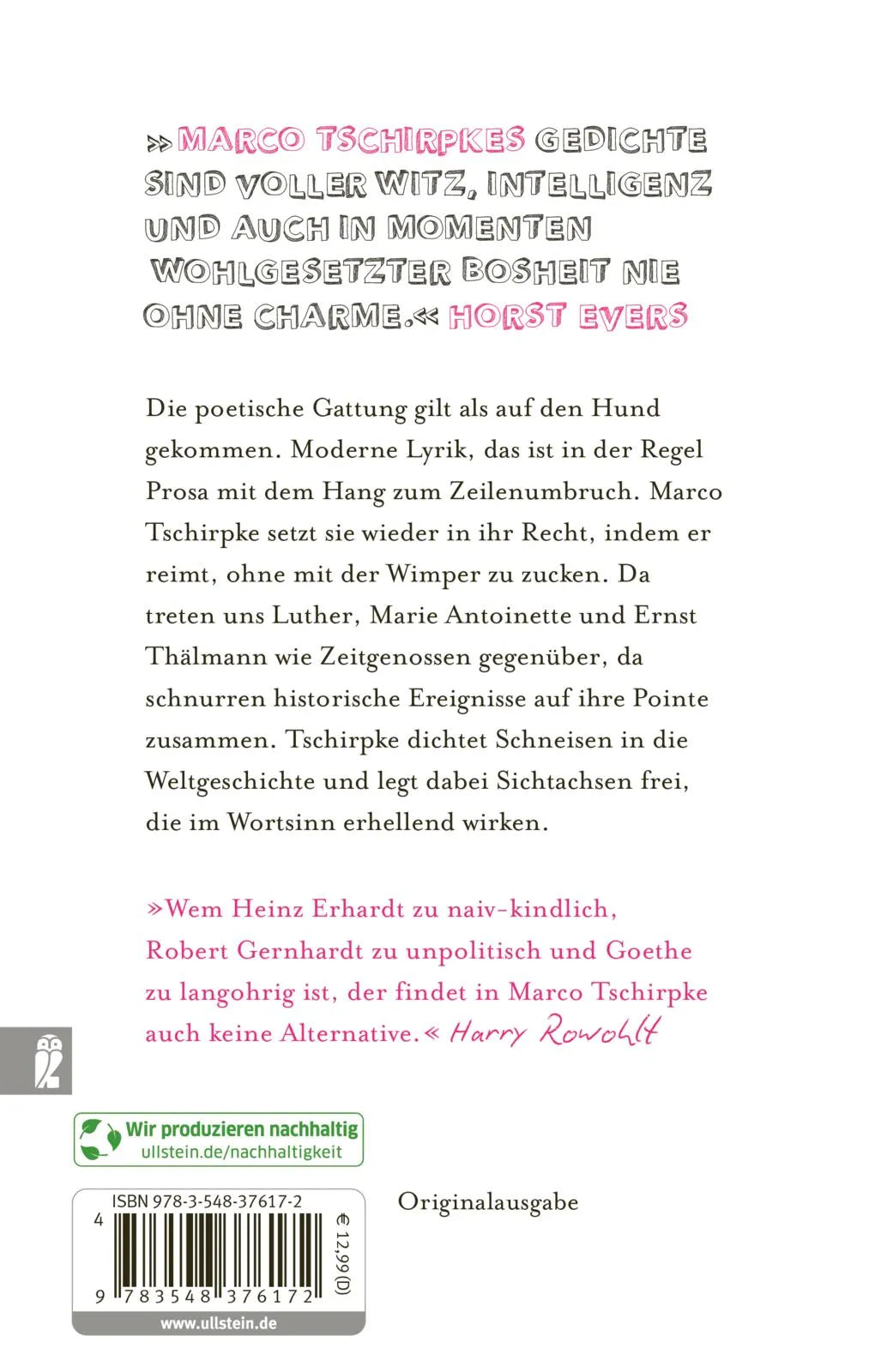 Buchrückseite von 'Frühling, Sommer, Herbst und Günther' mit Klappentext - Taschenbuch
