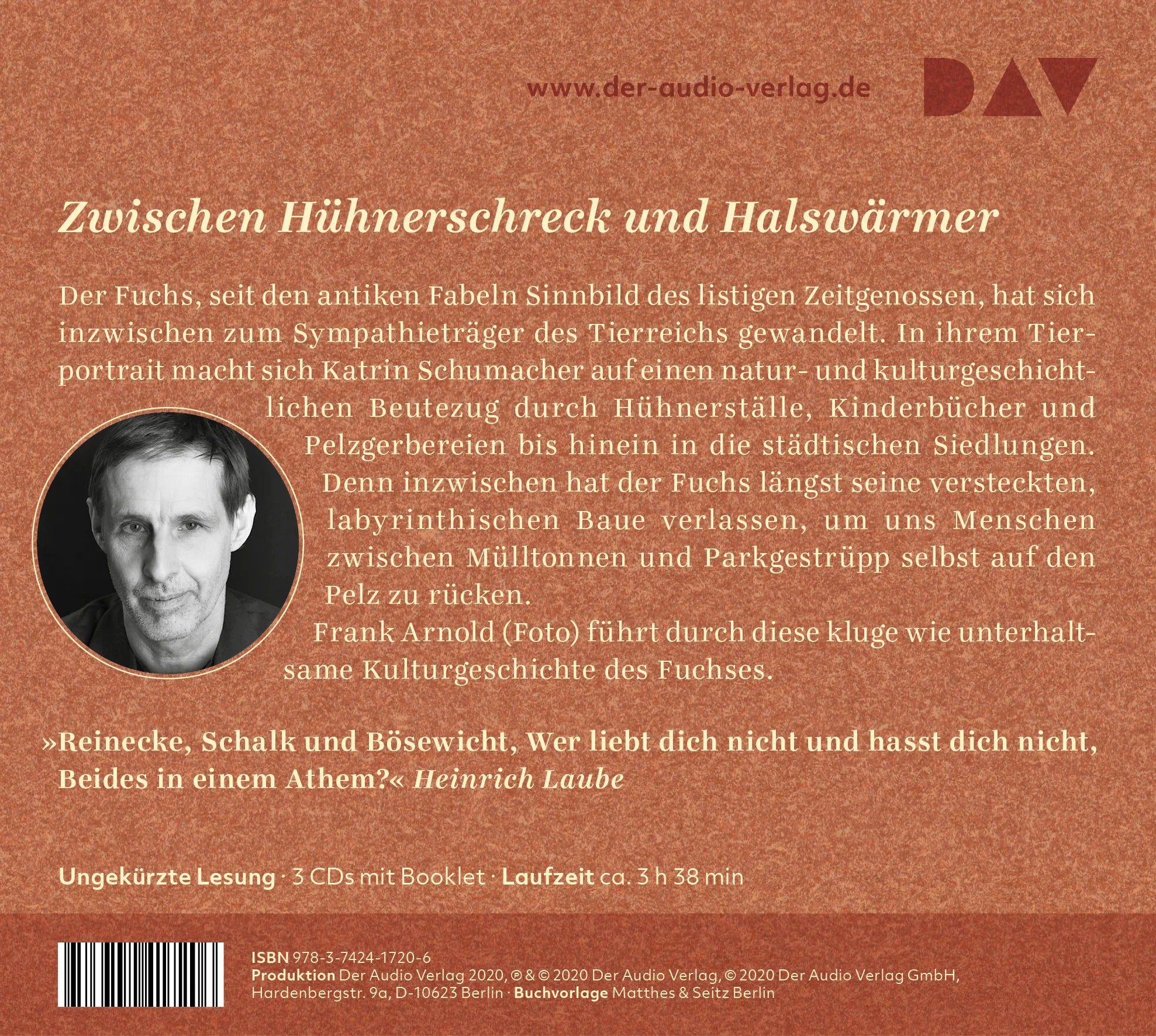 Buchrückseite von 'Füchse. Ein Portrait' mit Klappentext - Hörbuch (CD)