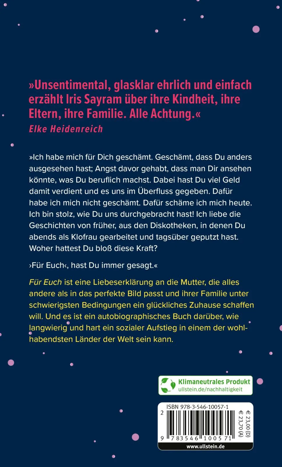 Buchrückseite von 'Für euch' mit Klappentext - Gebundene Ausgabe