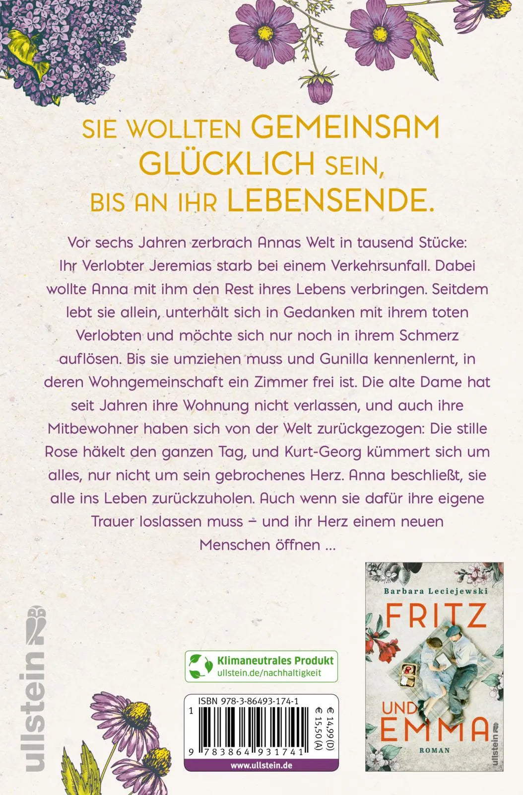Buchrückseite von 'Für immer und noch ein bisschen länger' mit Klappentext - Paperback