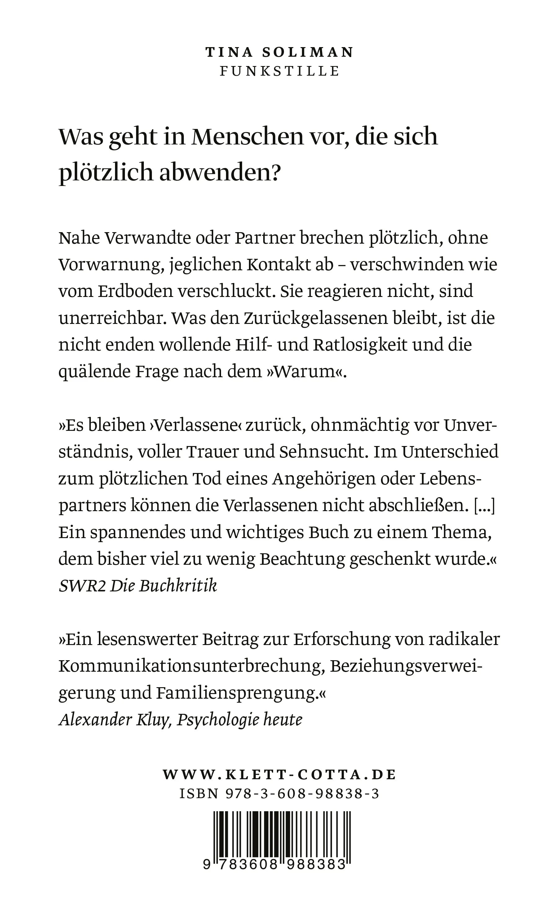 Buchrückseite von 'Funkstille' mit Klappentext - Paperback