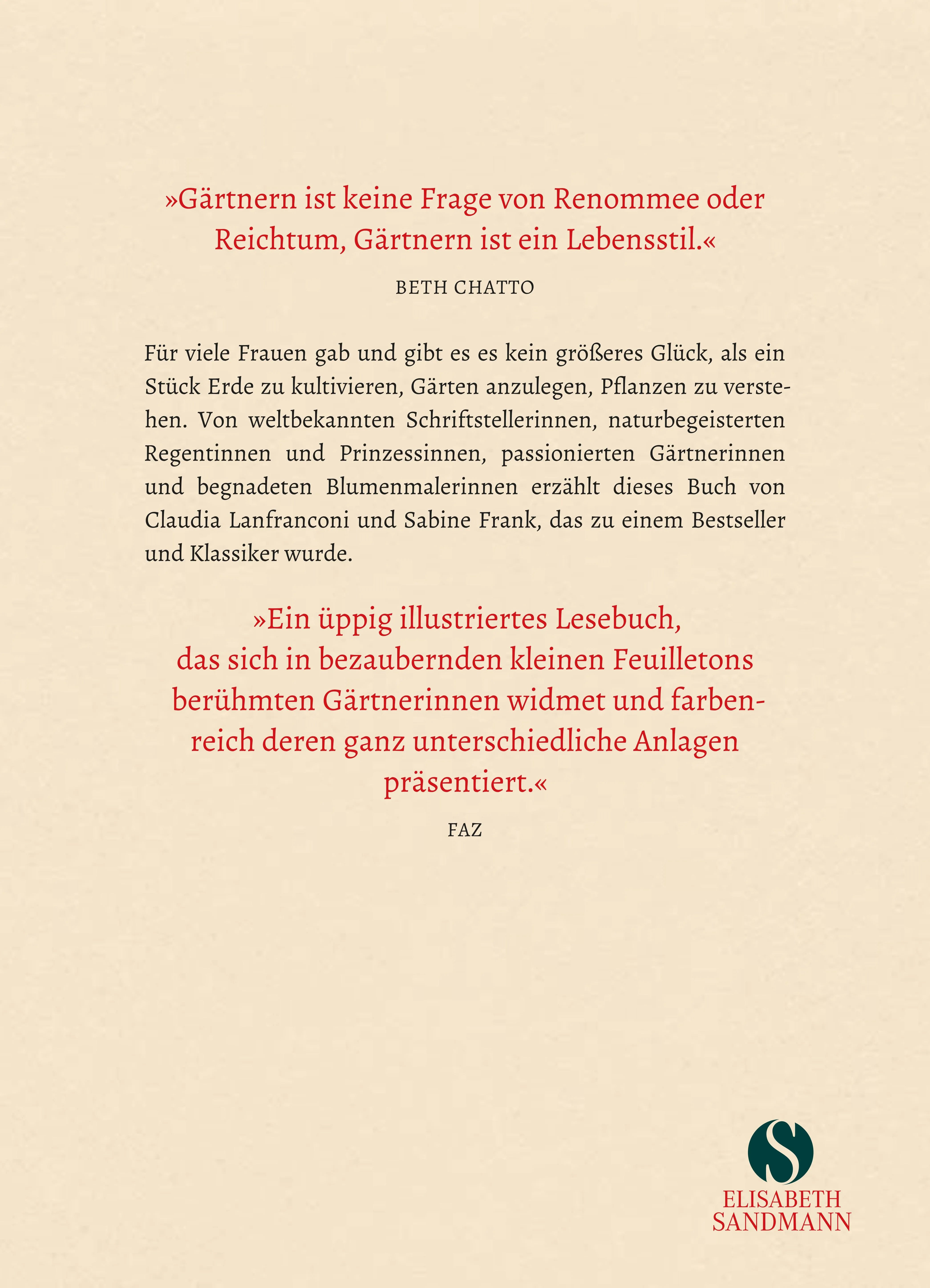 Buchrückseite von 'Gärtnern ist ein Lebensstil' mit Klappentext - Gebundene Ausgabe