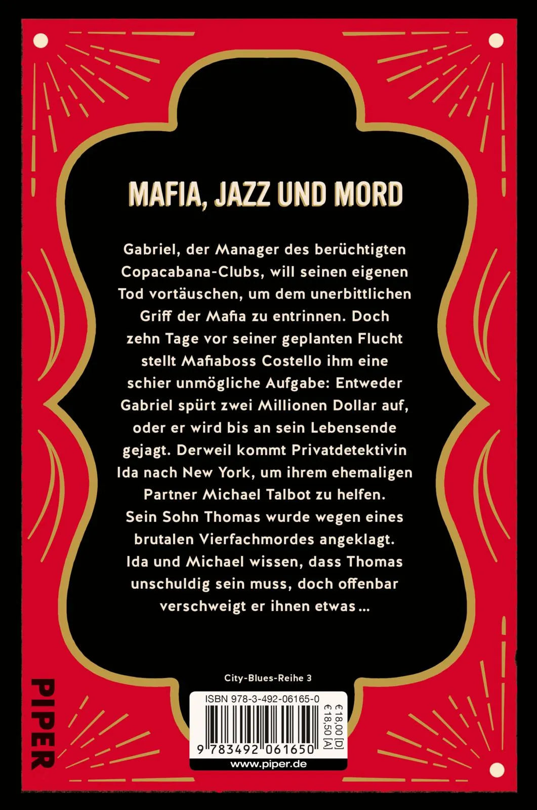 Buchrückseite von 'Gangsterswing in New York' mit Klappentext - Paperback