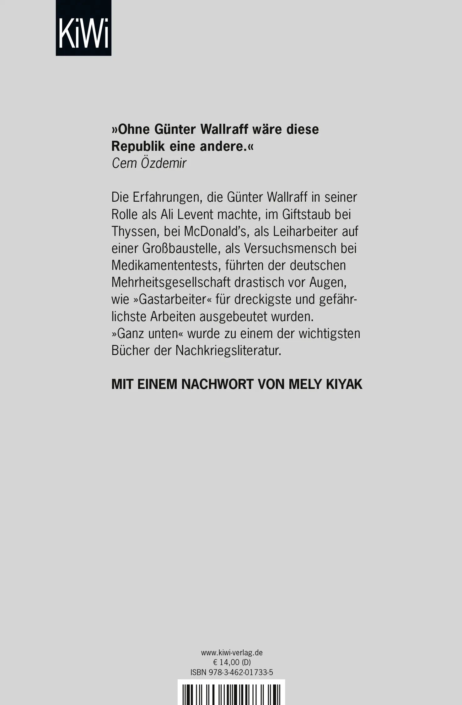 Buchrückseite von 'Ganz unten' mit Klappentext - Taschenbuch