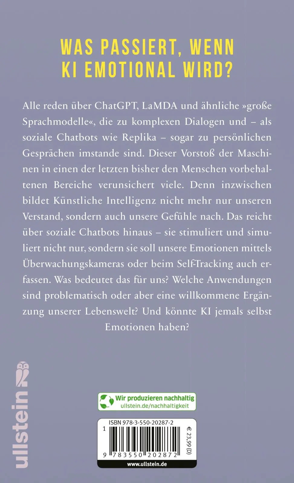 Buchrückseite von 'Gefühle der Zukunft' mit Klappentext - Gebundene Ausgabe