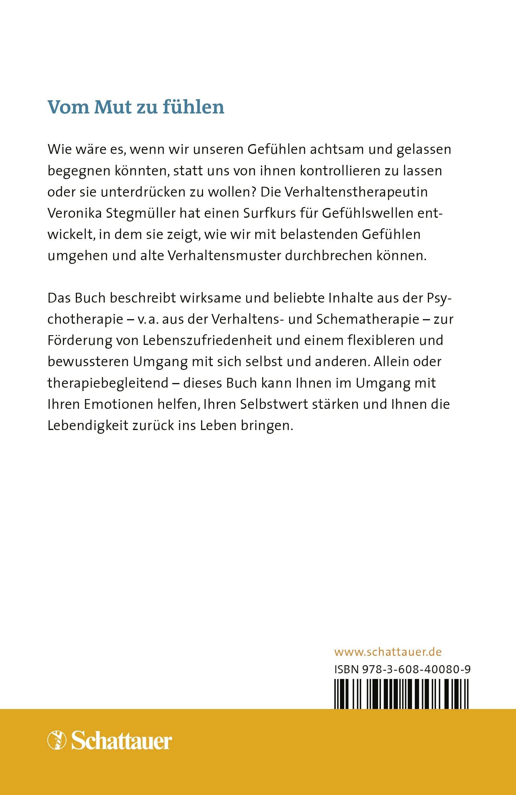 Buchrückseite von 'Gefühle surfen' mit Klappentext - Paperback