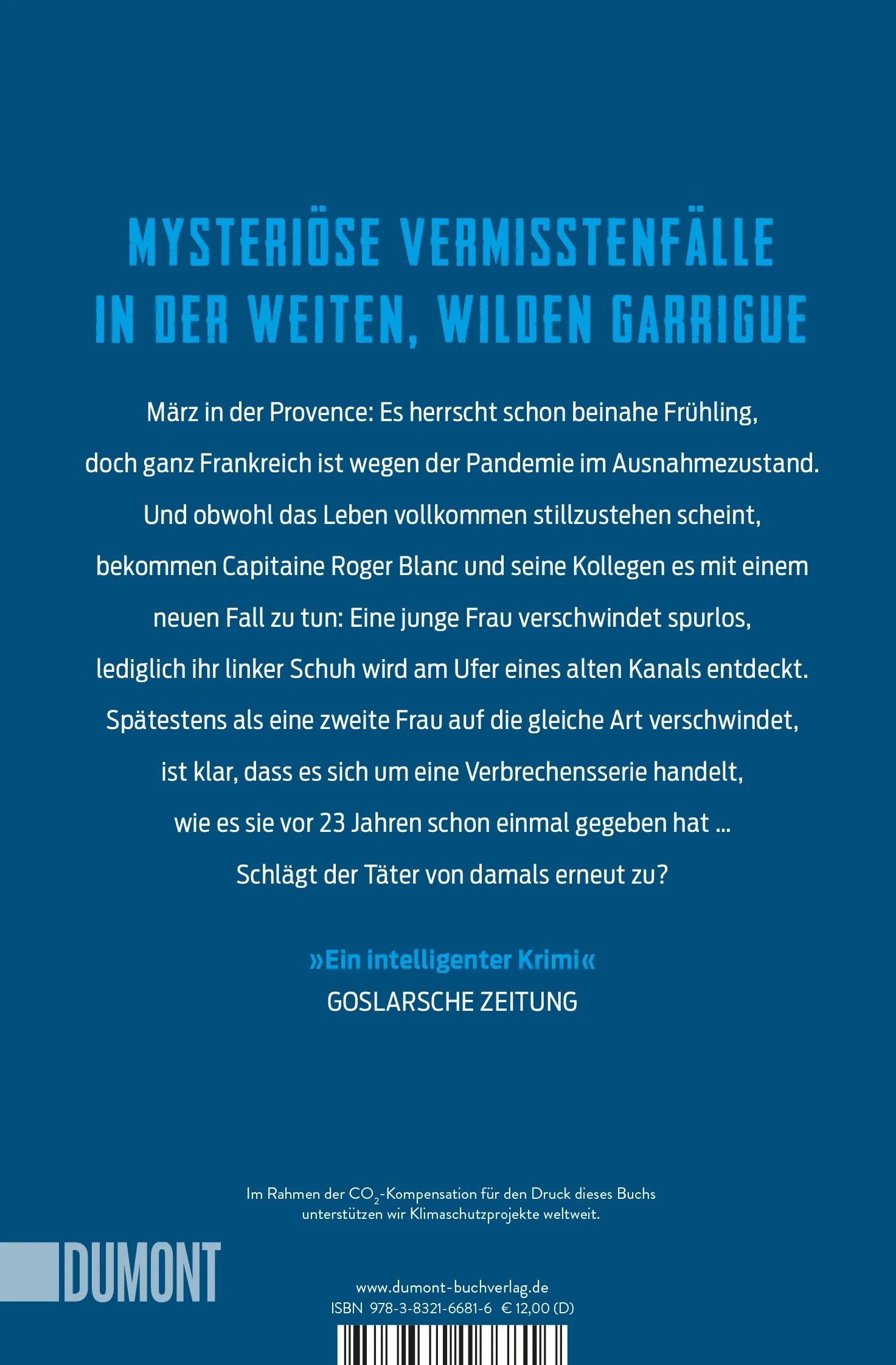 Buchrückseite von 'Geheimnisvolle Garrigue' mit Klappentext - Taschenbuch