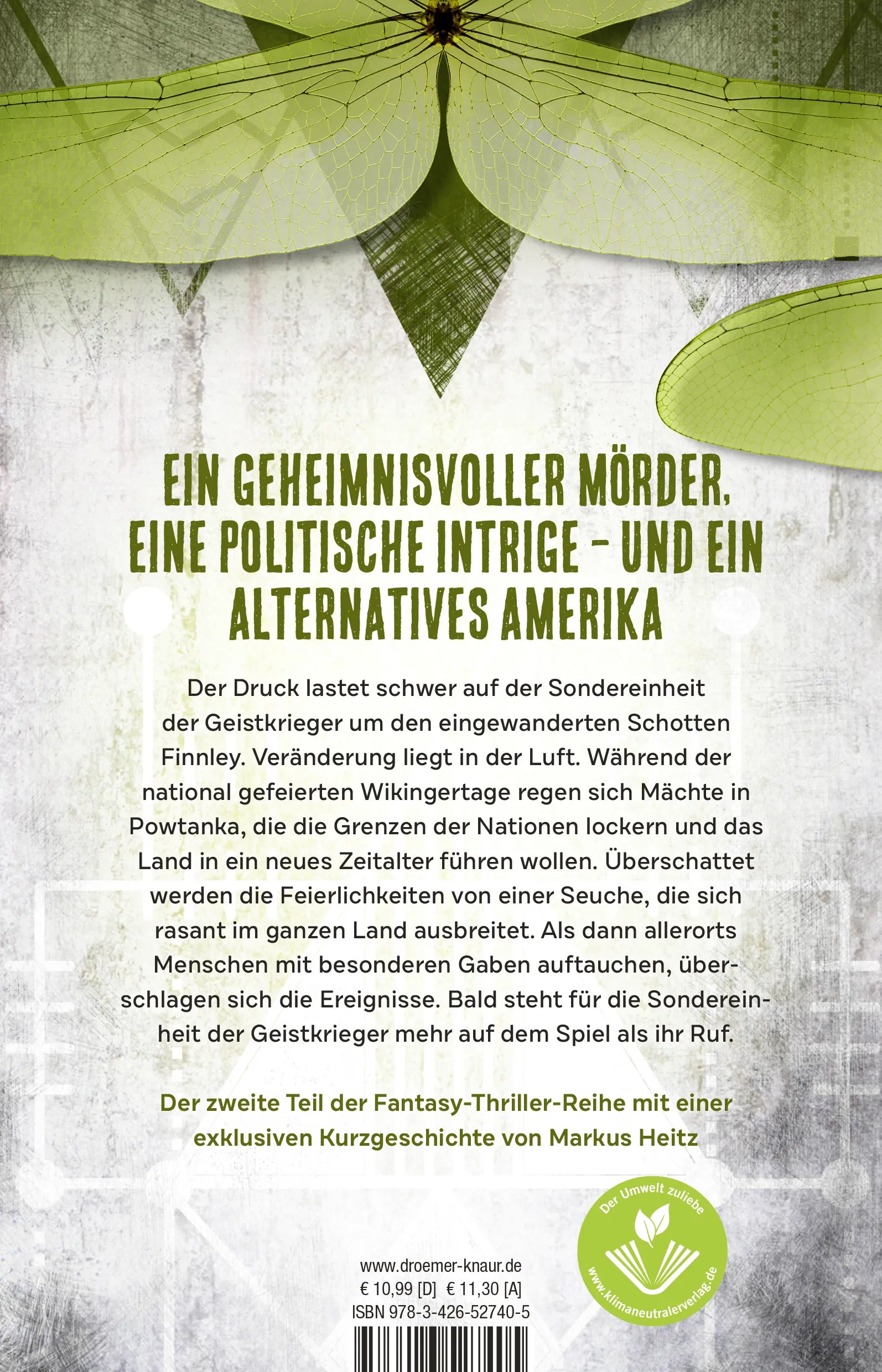 Buchrückseite von 'Geistkrieger: Libellenfeuer' mit Klappentext - Taschenbuch