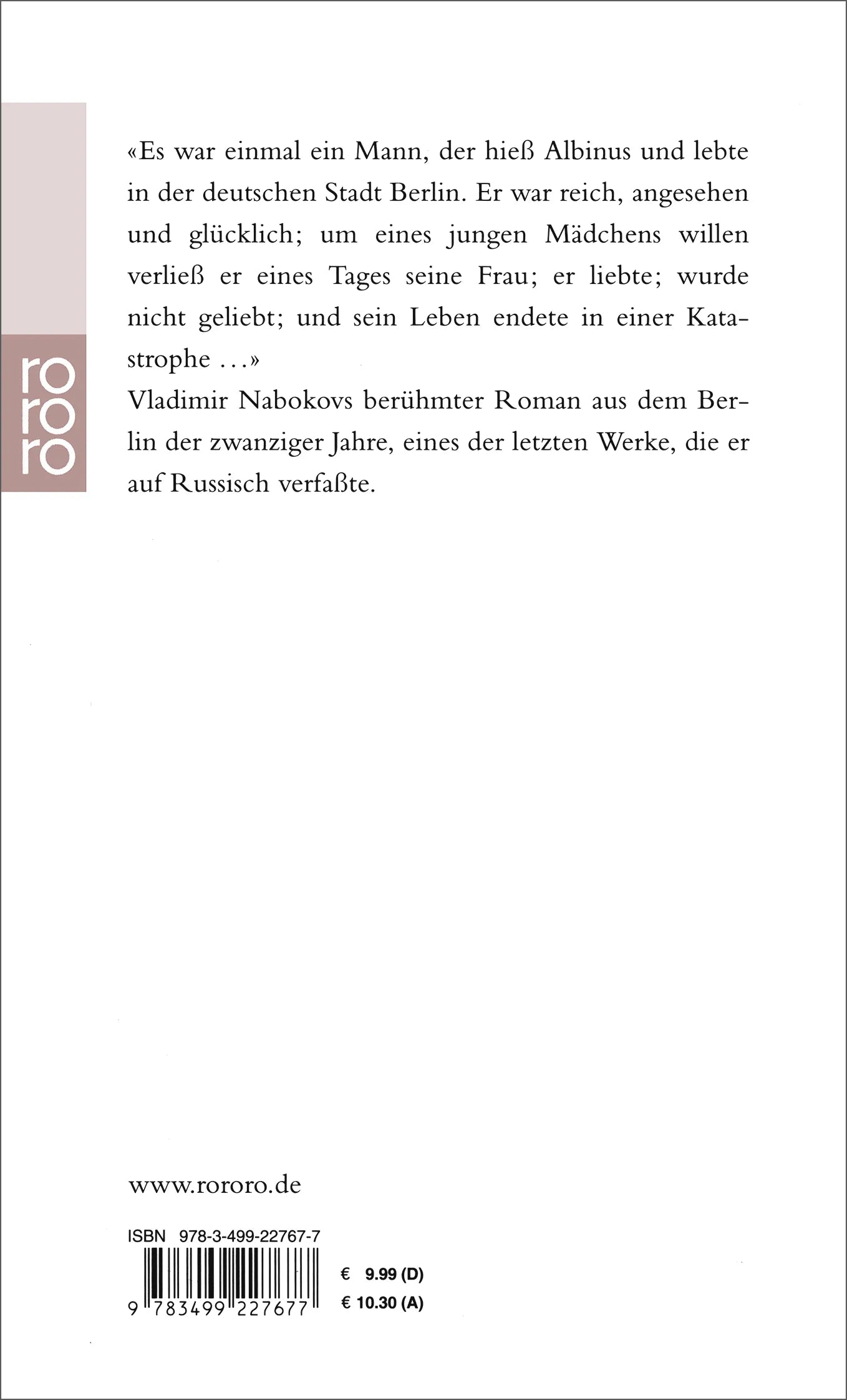 Buchrückseite von 'Gelächter im Dunkel' mit Klappentext - Taschenbuch