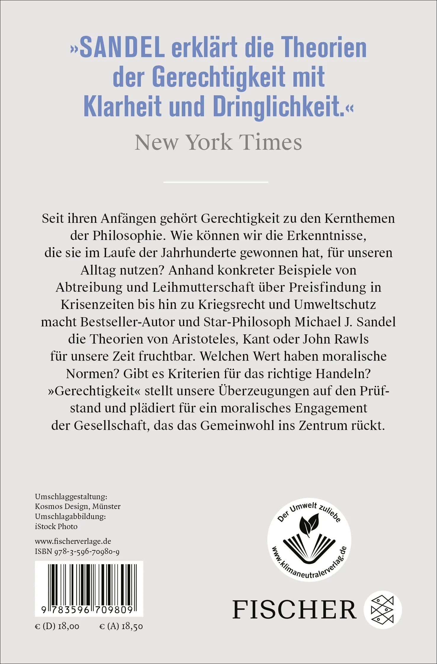 Buchrückseite von 'Gerechtigkeit' mit Klappentext - Taschenbuch