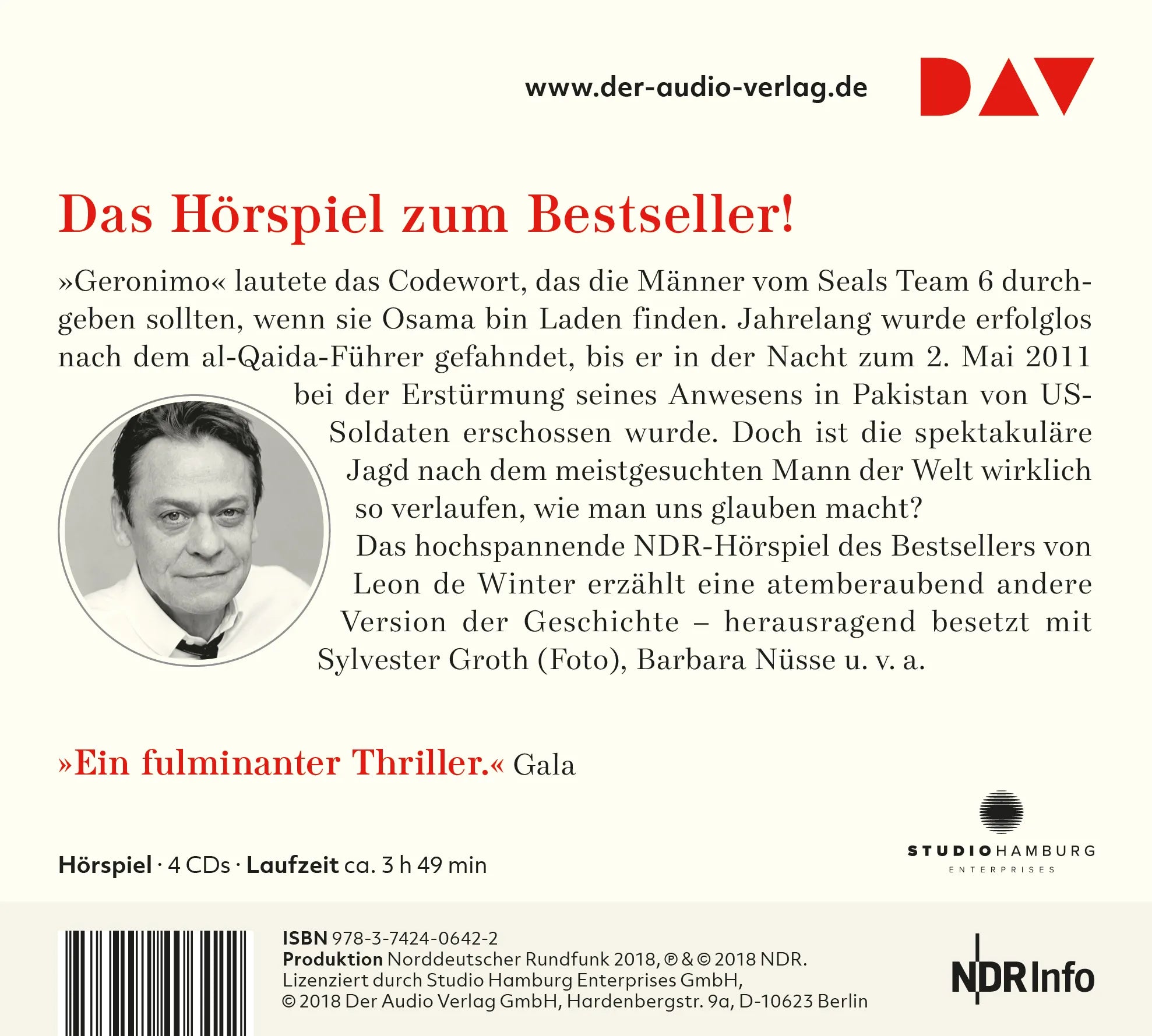 Buchrückseite von 'Geronimo' mit Klappentext - Hörbuch (CD)