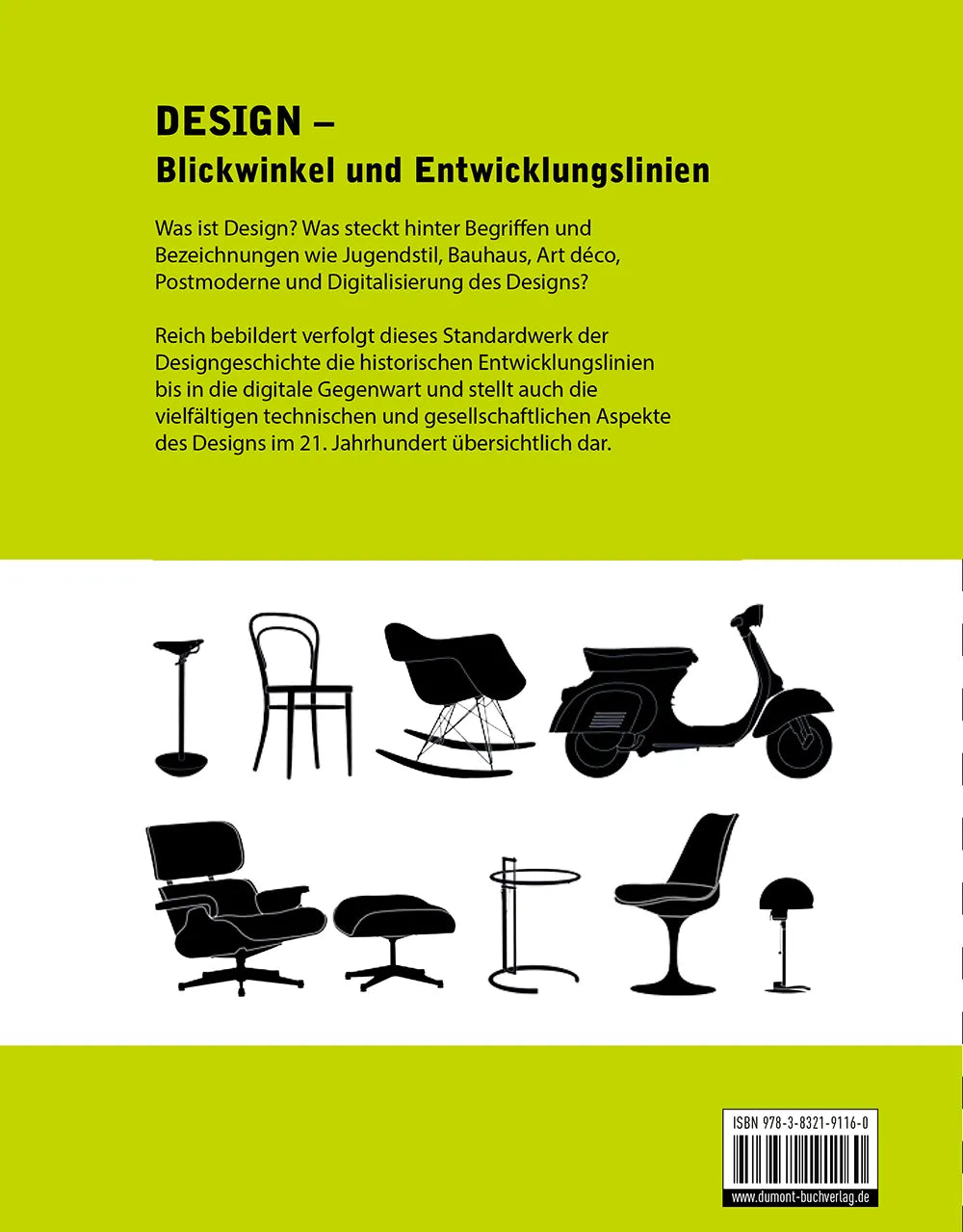 Buchrückseite von 'Geschichte des Designs' mit Klappentext - Gebundene Ausgabe