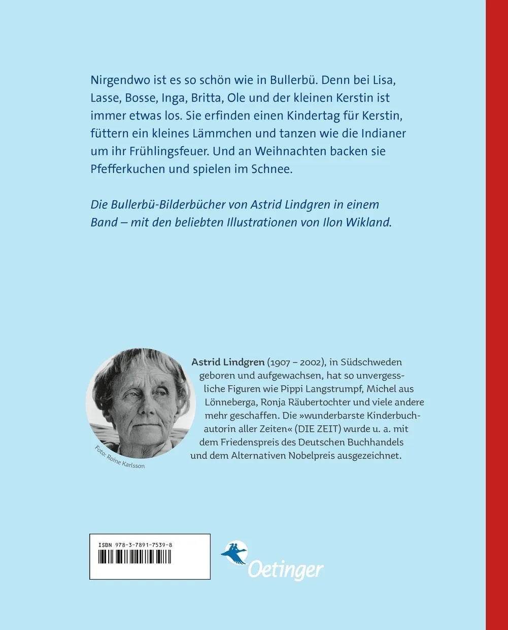 Buchrückseite von 'Geschichten aus Bullerbü' mit Klappentext - Gebundene Ausgabe