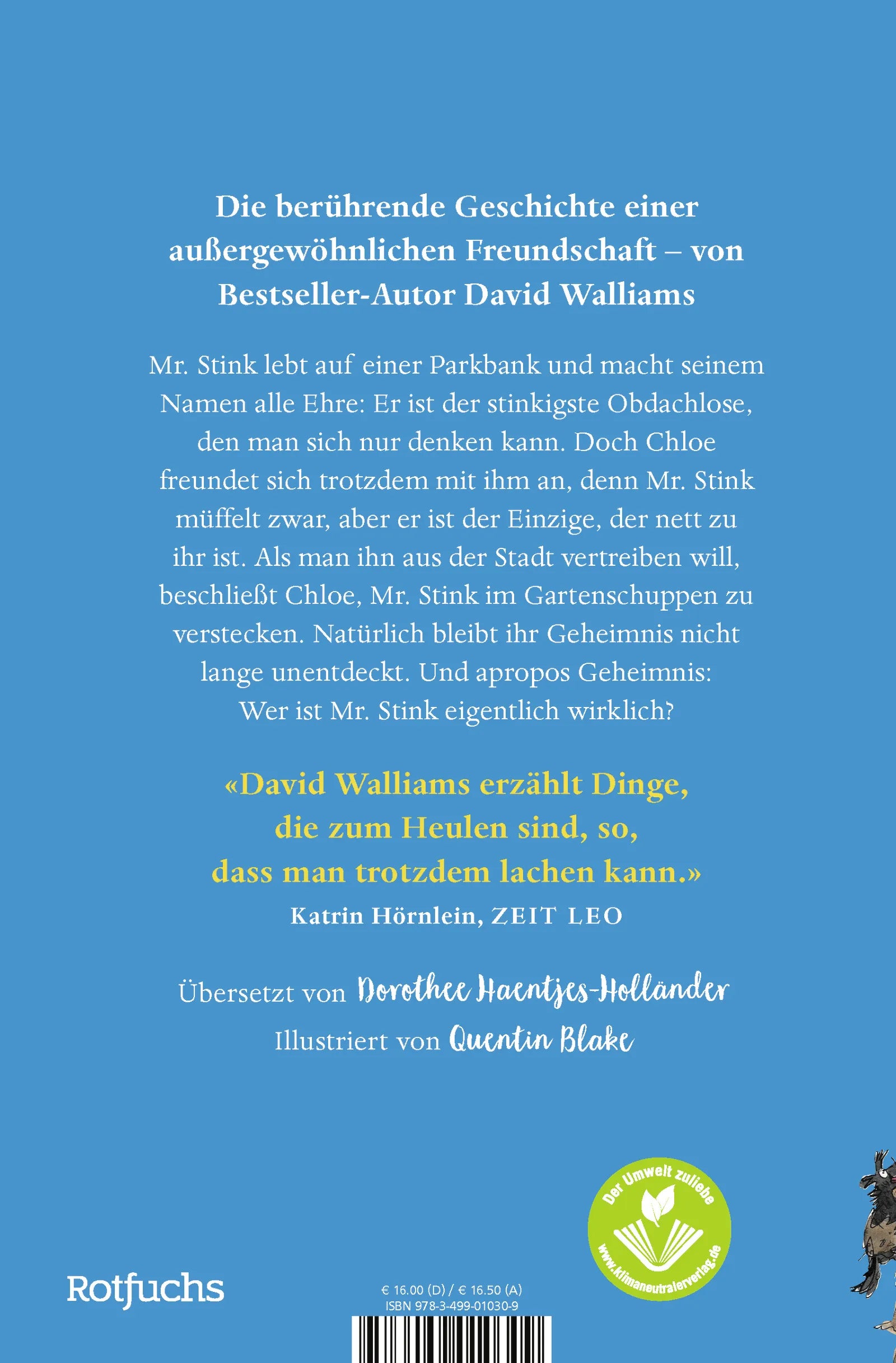 Buchrückseite von 'Gestatten, Mr. Stink' mit Klappentext - Gebundene Ausgabe