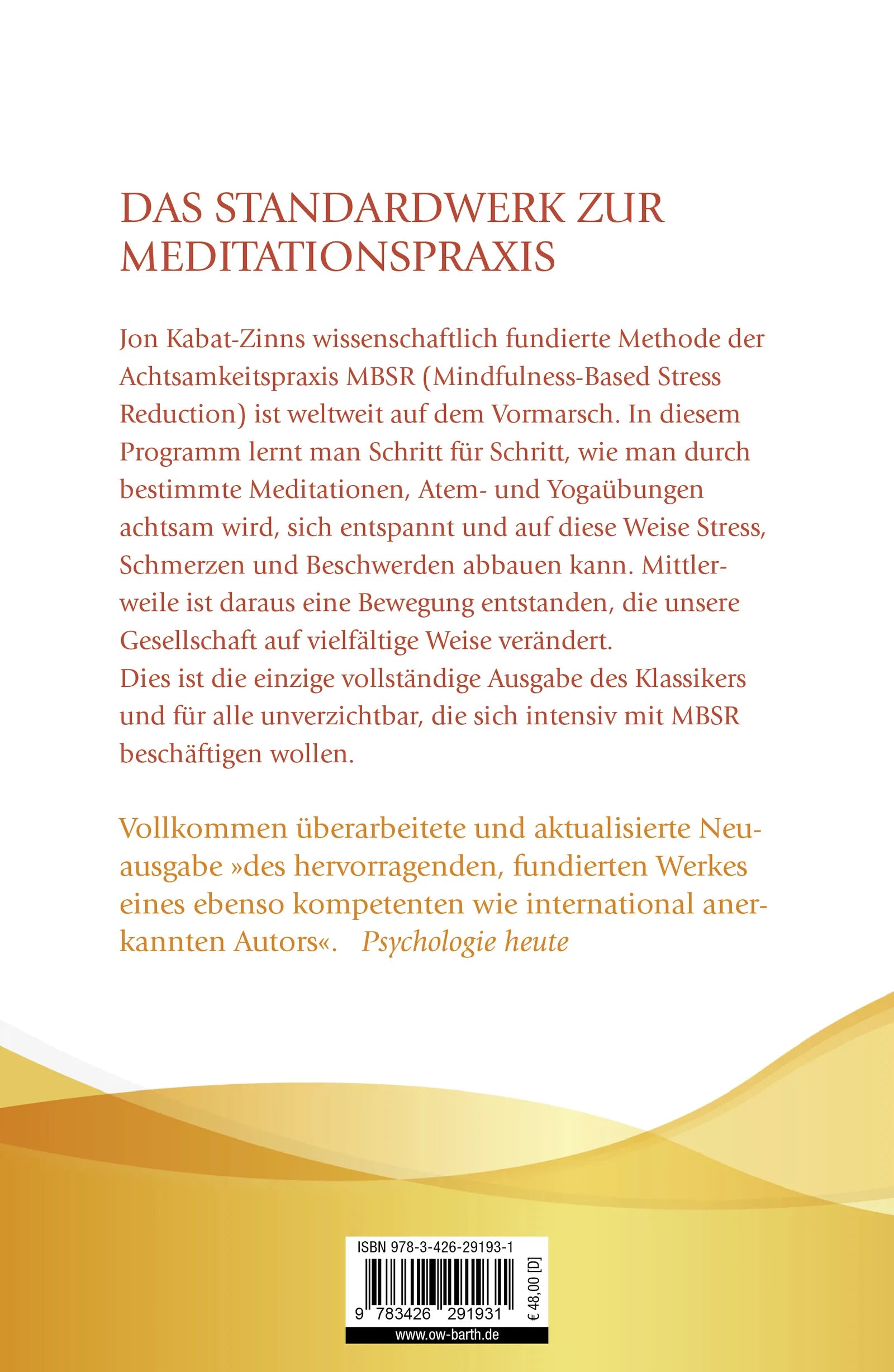 Buchrückseite von 'Gesund durch Meditation' mit Klappentext - Gebundene Ausgabe