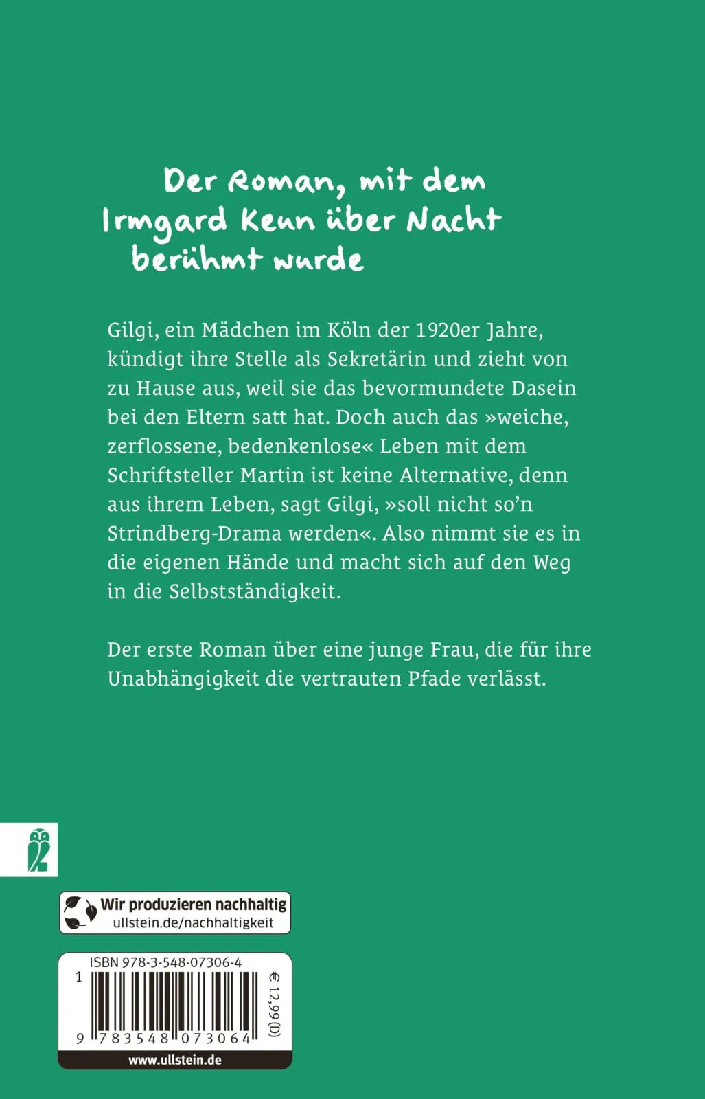 Buchrückseite von 'Gilgi - eine von uns' mit Klappentext - Taschenbuch